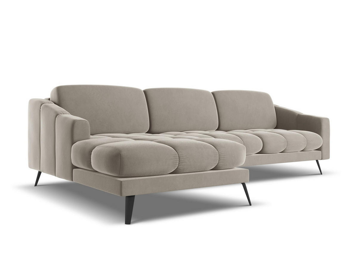 ECKSOFA Links Samt Stoff Grau - Taupe/Schwarz, Textil/Metall (160/264cm) - Makamii