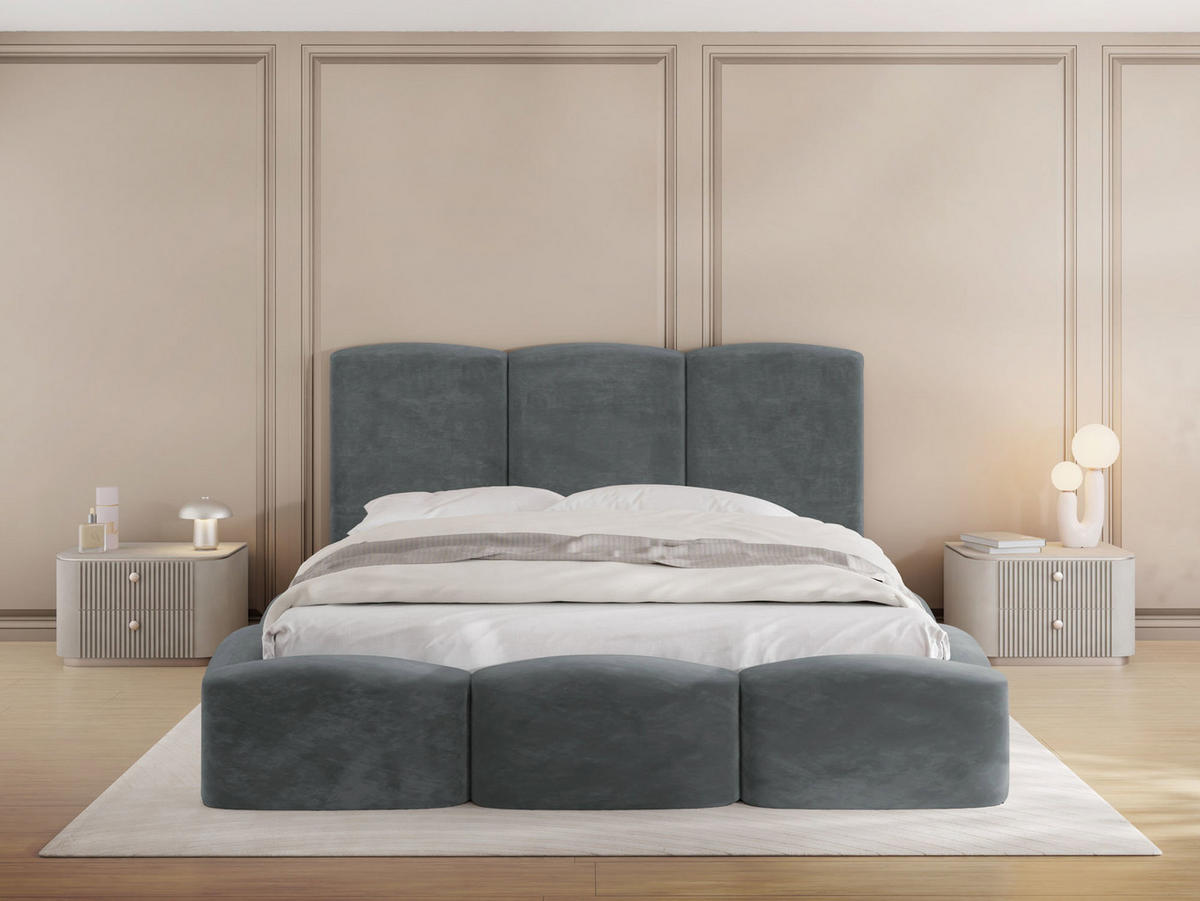 POLSTERBETT Harmony mit Bettkasten, Grau Samt Velours 120x200 cm - Birkefarben/Schwarz, Holzwerkstoff/Kunststoff (120/200cm) - WFL GROUP