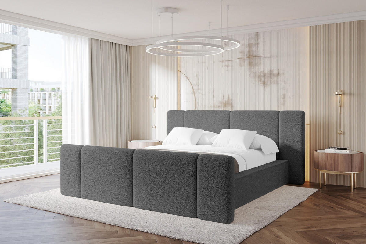 POLSTERBETT mit Bettkasten, Fußteil und Lattenrost, Bett mit Matratze H3/H4 - RIVO-Z 120x200 Grau - Greige, Holzwerkstoff/Textil (120/200cm) - ALTDECOR