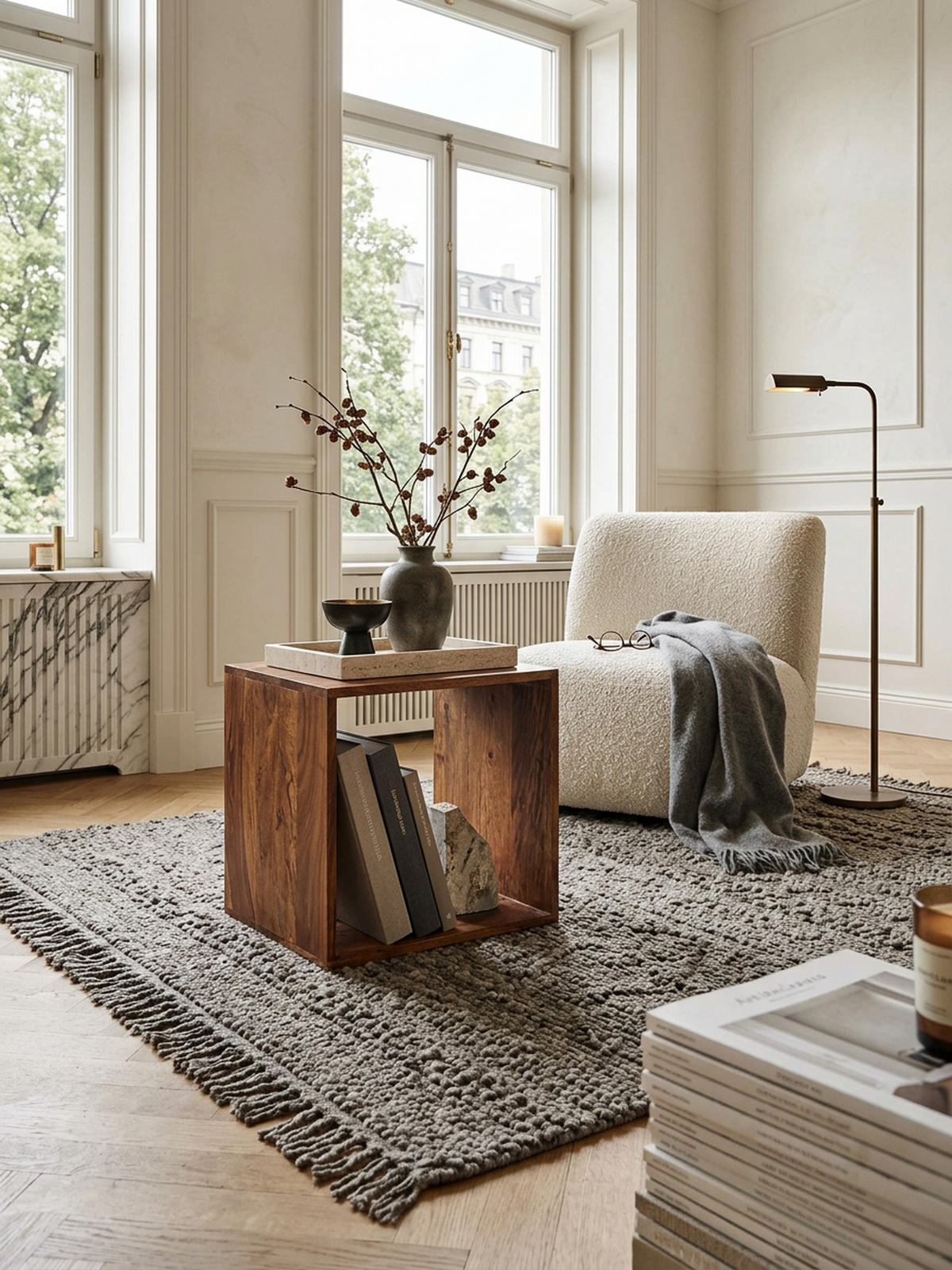 BEISTELLTISCH Massivholz Regalform Cube NAKO, Braun 43x33x43 cm - Braun, Holz (33/43/43cm) - KADIMA DESIGN