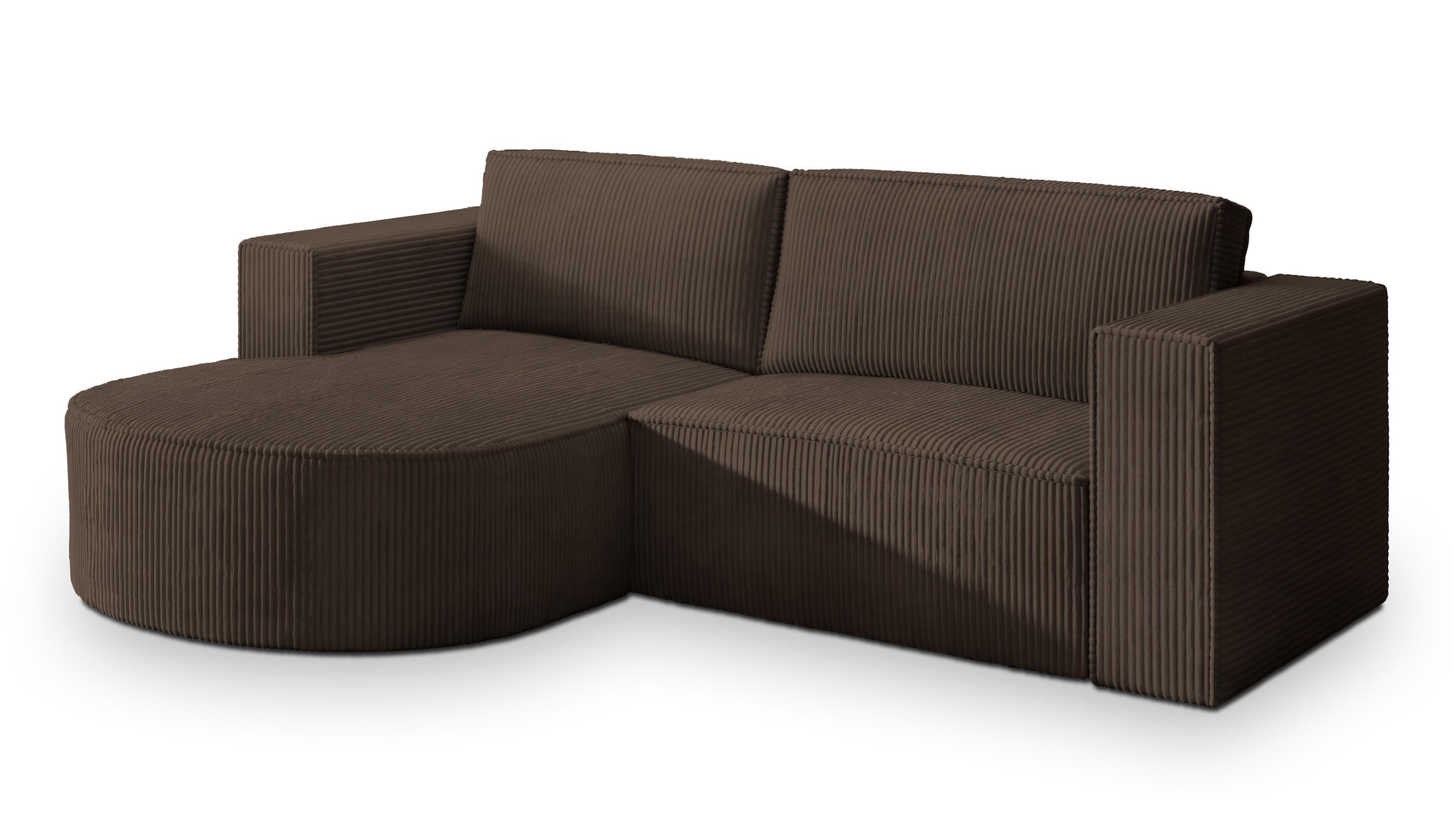 ECKSOFA SORELA P L-S Braun Kordstoff mit Schlaffunktion - Braun, Holz (263/174cm) - MASSENO
