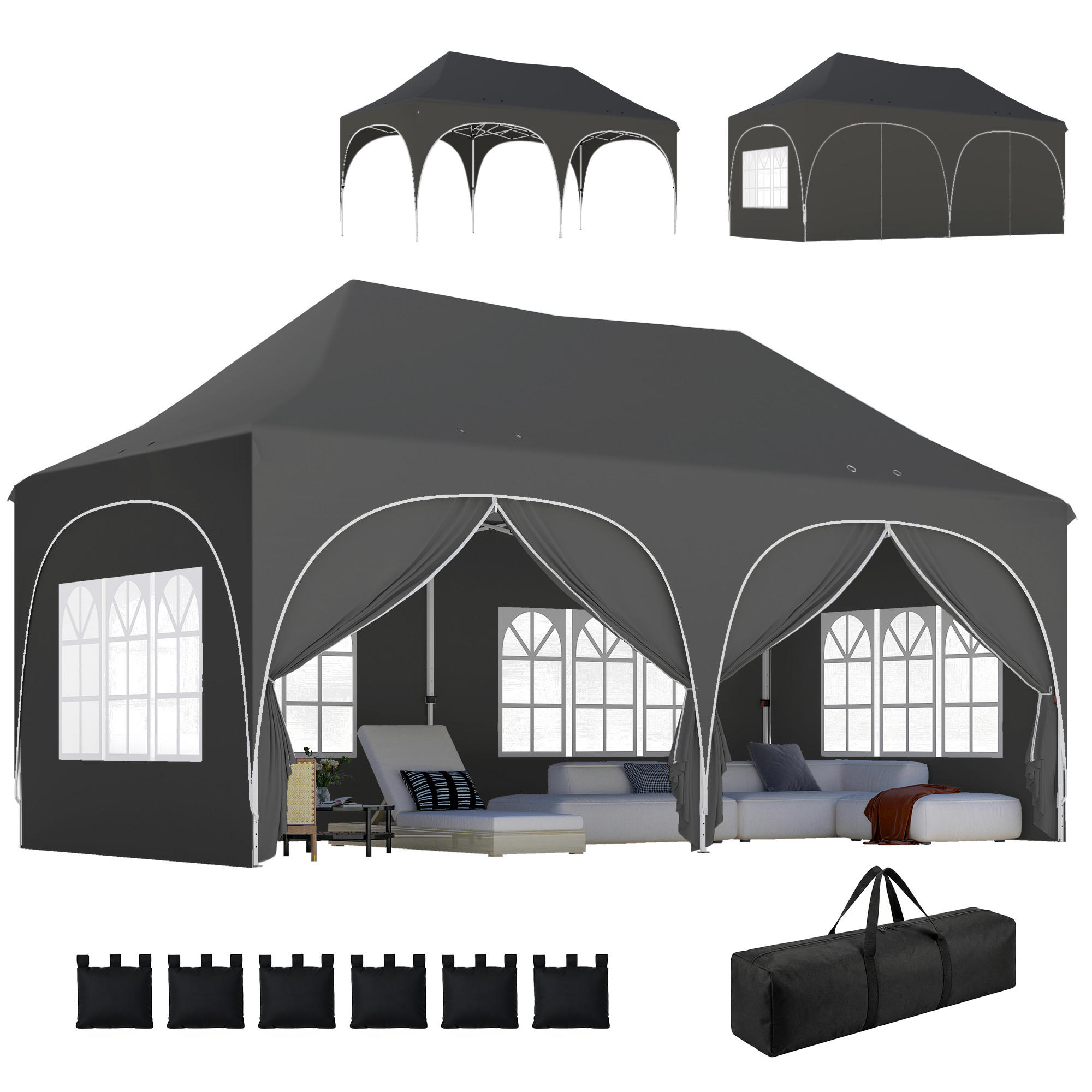 POP-UP-FALTZELT, 6×3m, dunkelgrau - Grau, Metall (300/315/598cm) - Vallsero