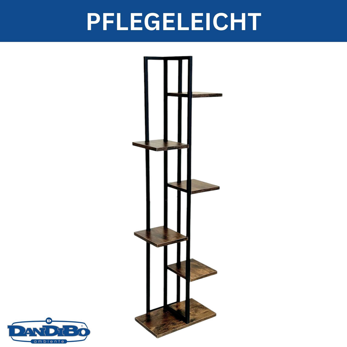 BLUMENREGAL 6 Etagen Schwarz Metall mit Holzablagen 120 cm 96582 - Schwarz, Metall (34/120/21cm) - DanDiBo