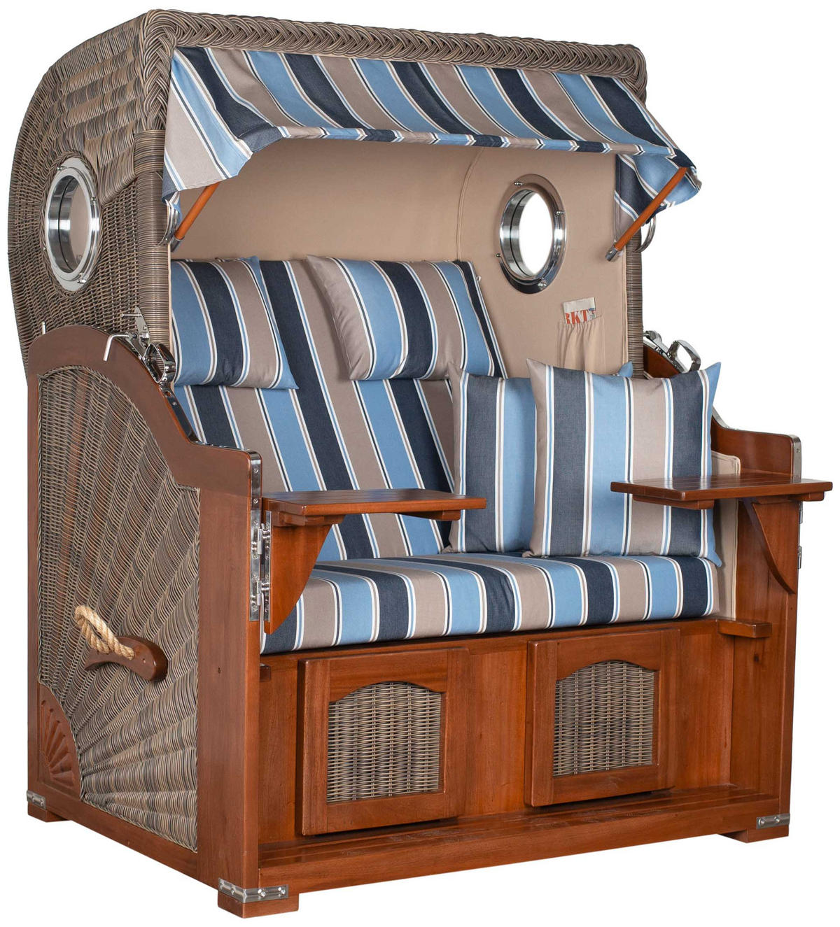 STRANDKORB 2-Sitzer Düne Mahagoni 580 - Blau/Braun, Holz (125/170/80cm) - Mr. Deko