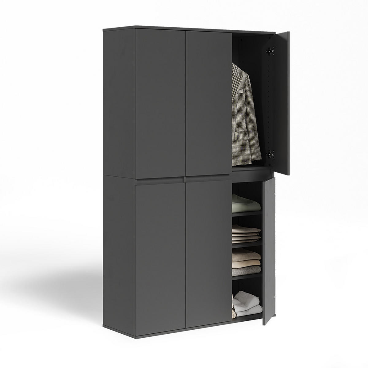 KLEIDERSCHRANK Claus Anthrazit 111 x 191.5 cm mit 6 Türen - Anthrazit, Holzwerkstoff (111/191.5/40cm) - Vicco