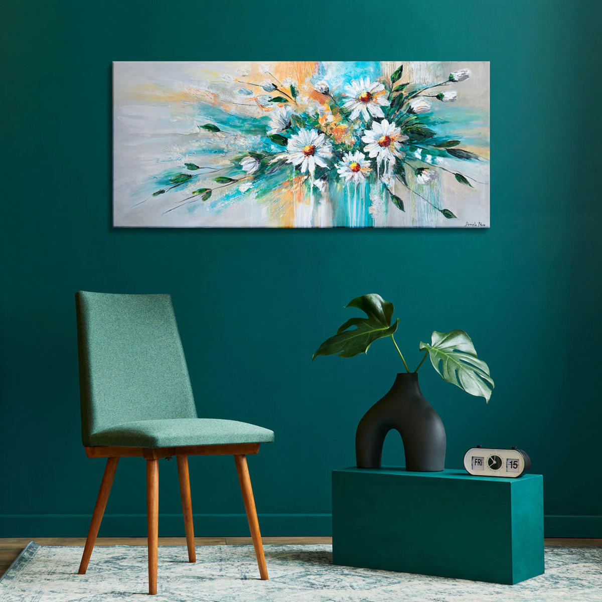 GEMÄLDE Sonnige Gänseblümchen auf Keilrahmen 115x50 cm - Multicolor, Holz (115/50cm) - YS-art gallery