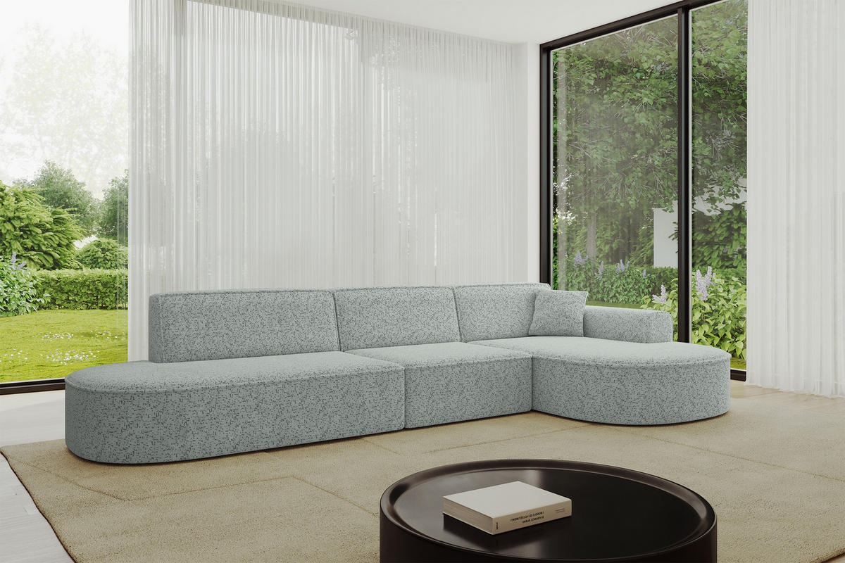 ROHOVÁ SEDACÍ SOUPRAVA s otomanem vpravo MARI-L2 – 328 x 171 x 79 cm, zelená látka - divoký dub/černá, kompozitní dřevo/textil (171/328cm) - ALTDECOR