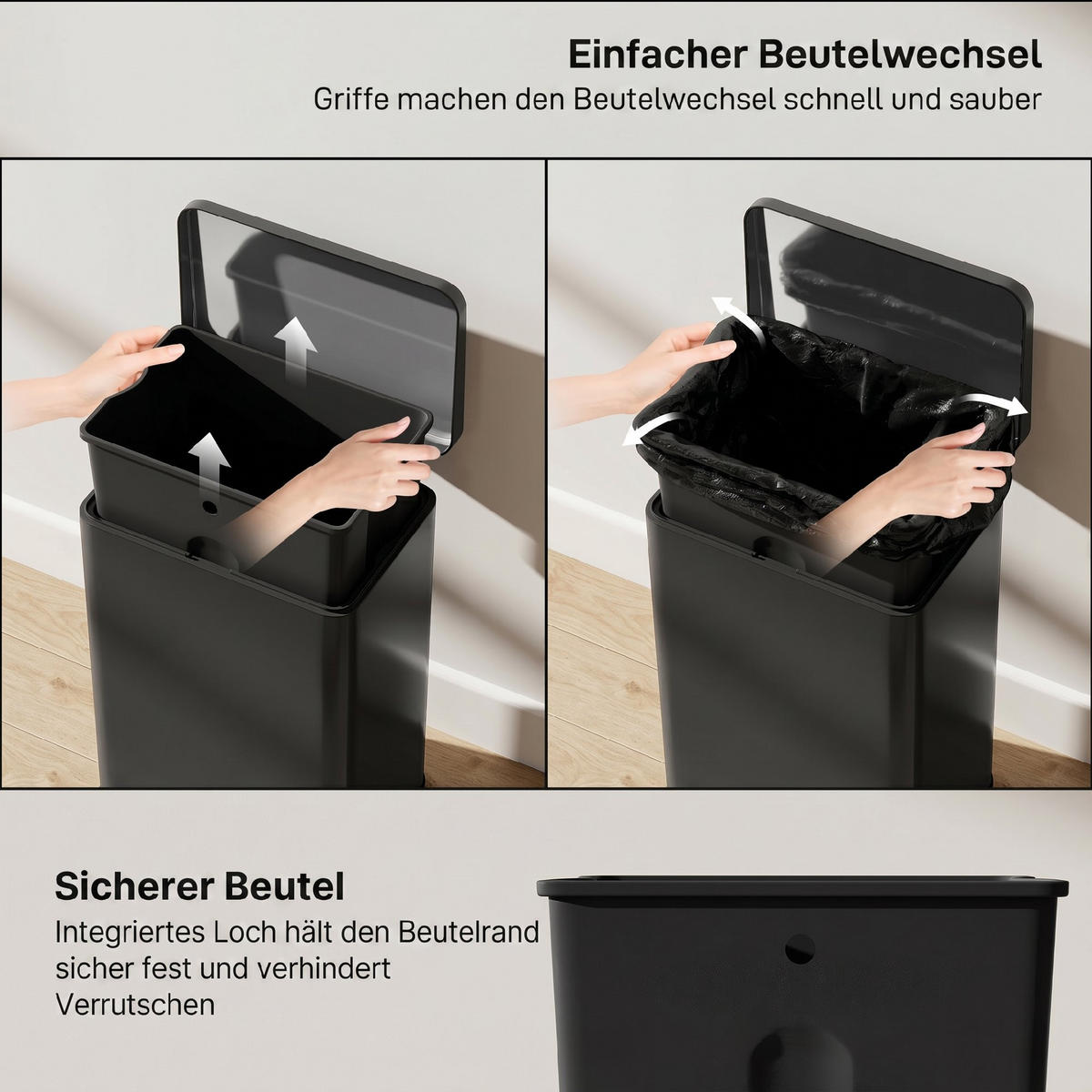 MÜLLEIMER Schwarz 34.2/30.6/44.2 cm - Schwarz, Metall (30.6/44.2/34.2cm) - HOMCOM