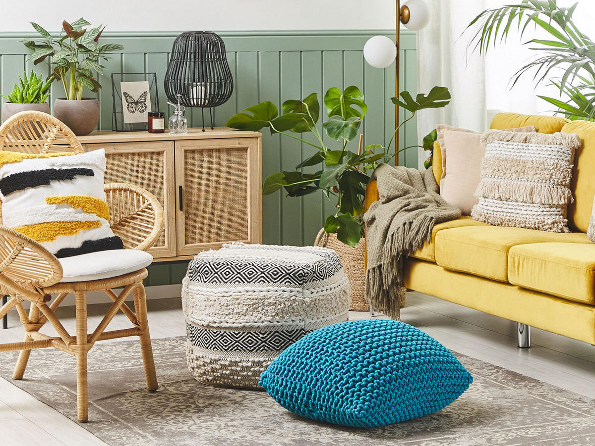 POUF Conrad 50/50/31 cm - Blau, Naturmaterialen/Textil (50/31/50cm) - Beliani