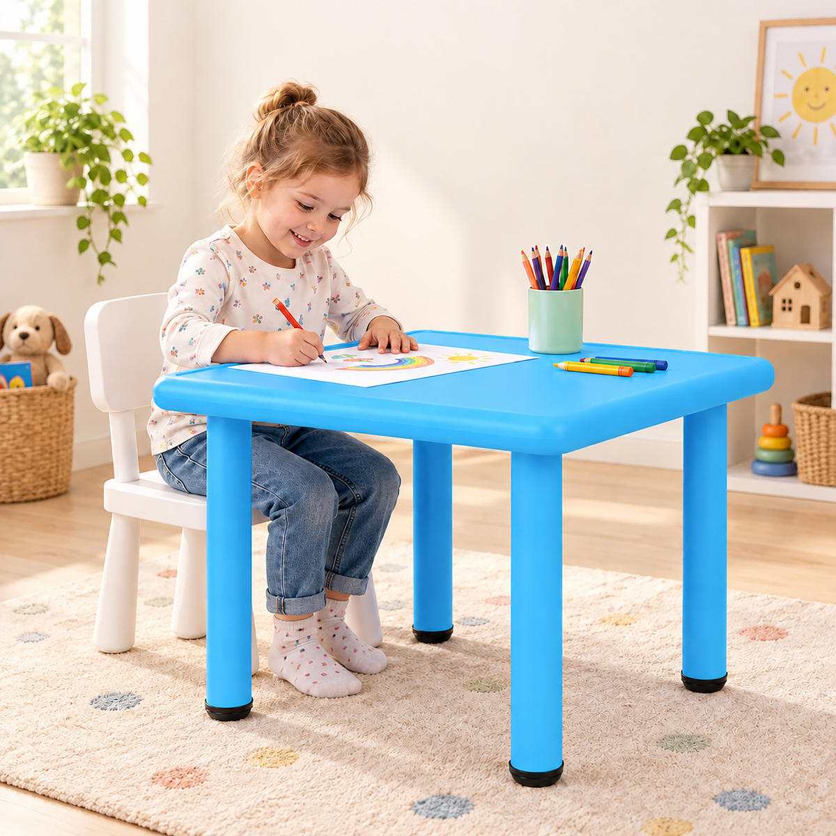 KINDERTISCH Blau 52x62 cm - Blau, Kunststoff/Metall (62/52/62cm) - Relaxdays