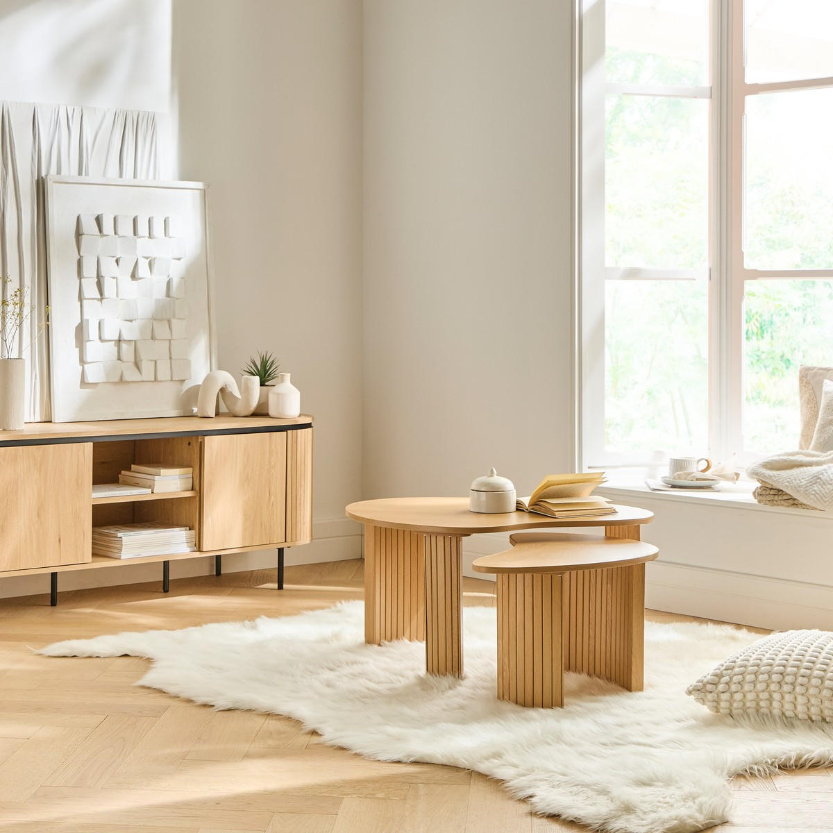 COUCHTISCH in organischer Form 2er-set - théa 80/60/40 cm - Apfelbaumfarben, Holzwerkstoff (60/40/80cm) - Calicosy