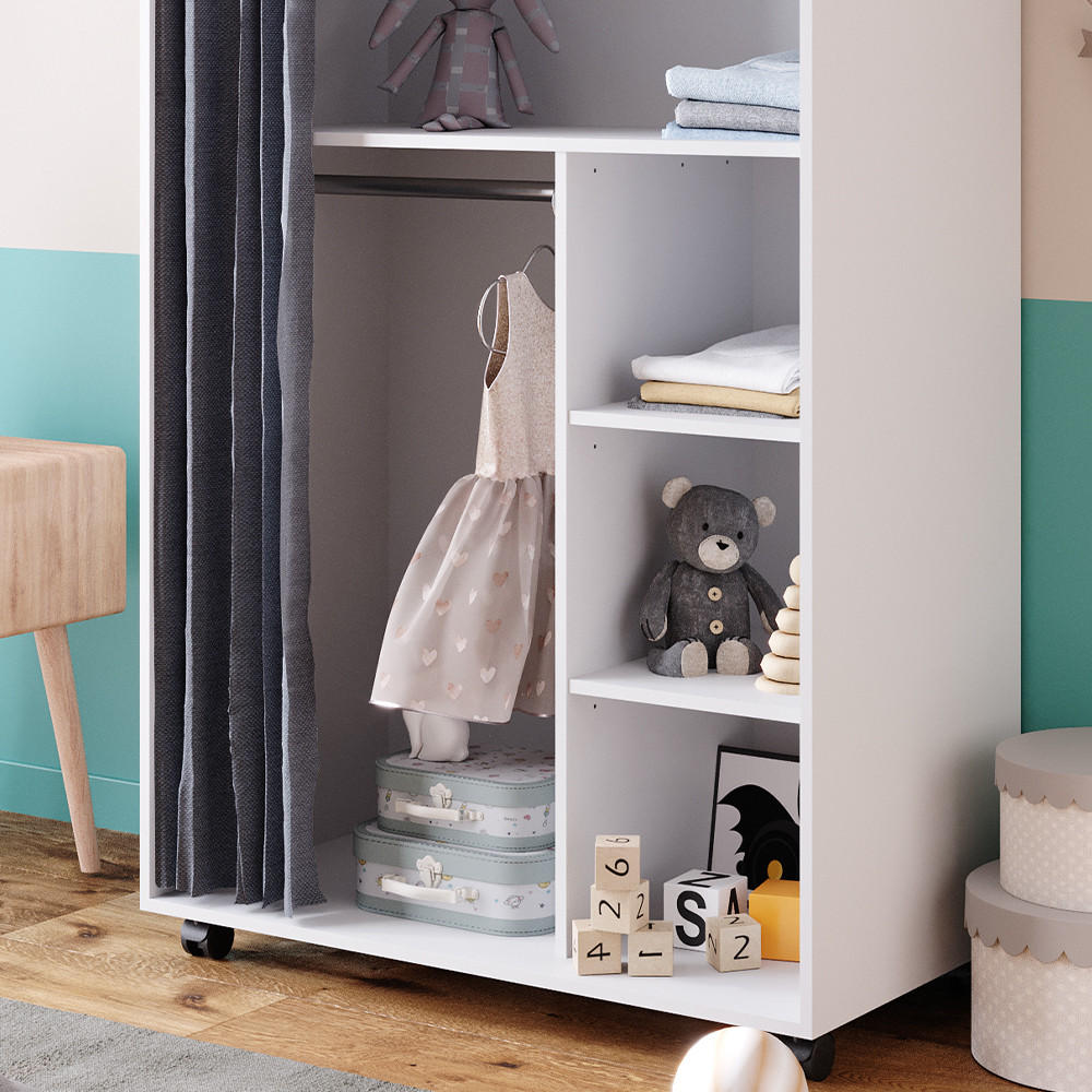 KLEIDERSCHRANK Doros Weiß 100 x 146.6 cm offen, mit Rollen - Weiß, Holzwerkstoff (100/146.6/50cm) - Vicco