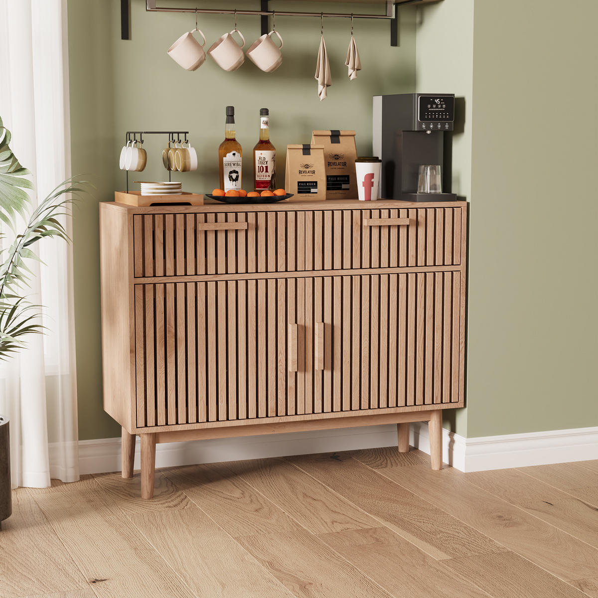 SIDEBOARD 100x35x80 cm Holzoptik mit Schubladen Buffetschrank - Braun, Holz (35/80/100cm) - PARAFTA HOME