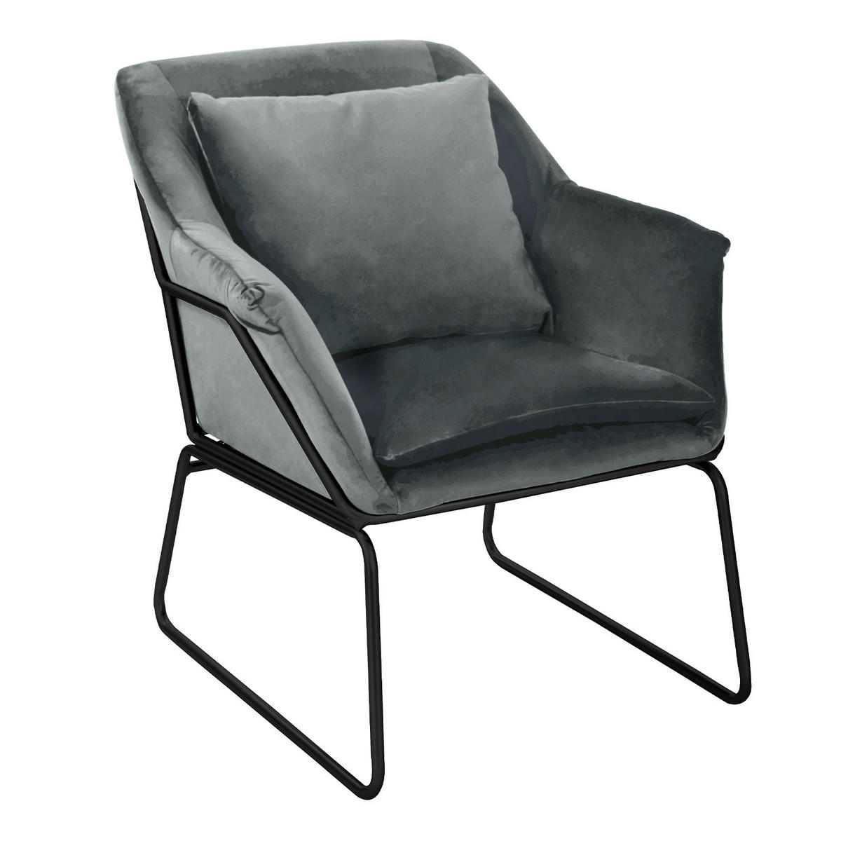 LOUNGESESSEL JOSIE Samt Grau - Schwarz/Grau, Textil (68/82/64cm) - SVITA