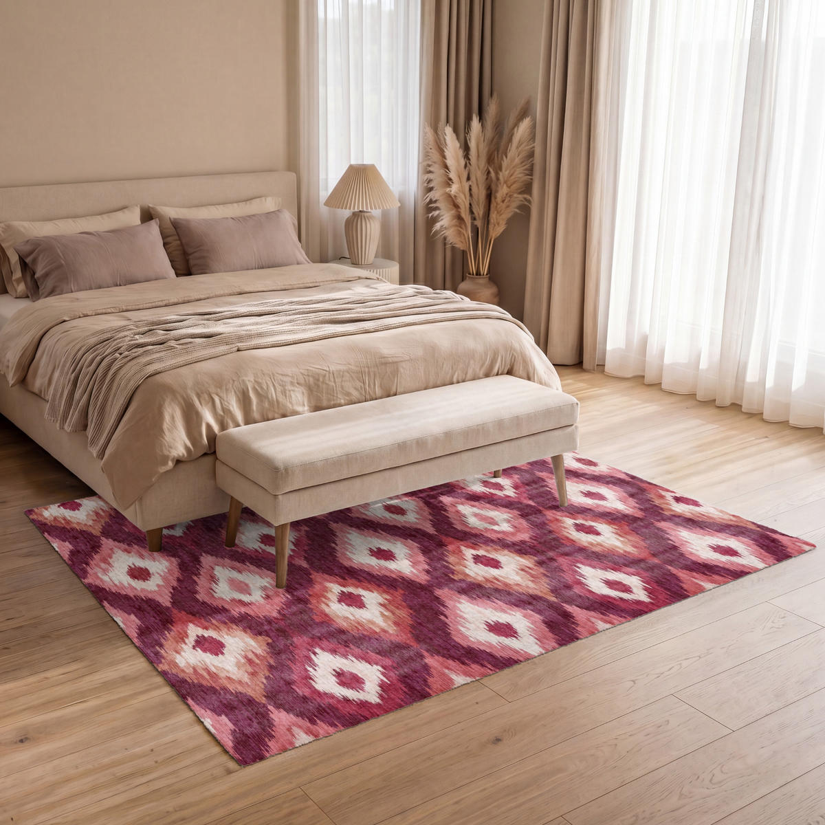 KOBERCE - Diamantové tvary - Ružová - Vzor - Textúra - 200x140 cm - bordová, textil/plast (200/0.4cm) - OnlyWow