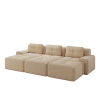 3-SITZER Sofa 293x177x69 cm aus Cordstoff rahmenlos modular mit 3 Hockern, beige - Beige, Textil (177/69/293cm)