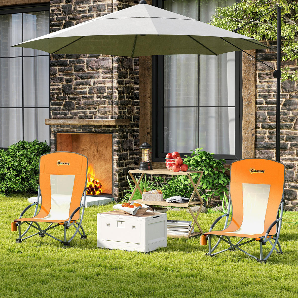 GARTENKLAPPSESSEL DE-15694 2er-Set mit Getränkehalter Orange - Orange, Metall (58/79/70cm) - ComfortXL