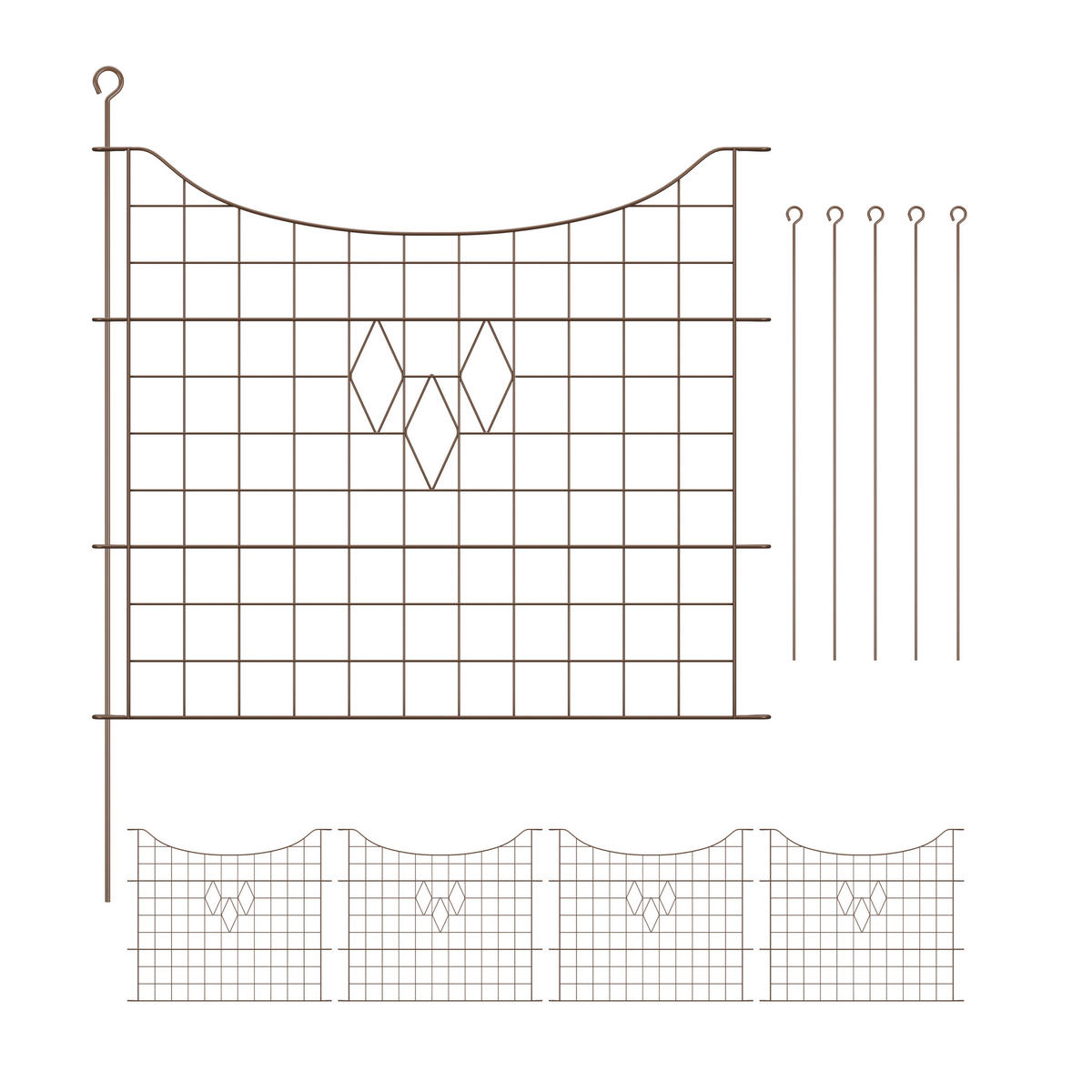 5xTEICHZAUN - Braun, Metall (365/66cm) - Relaxdays