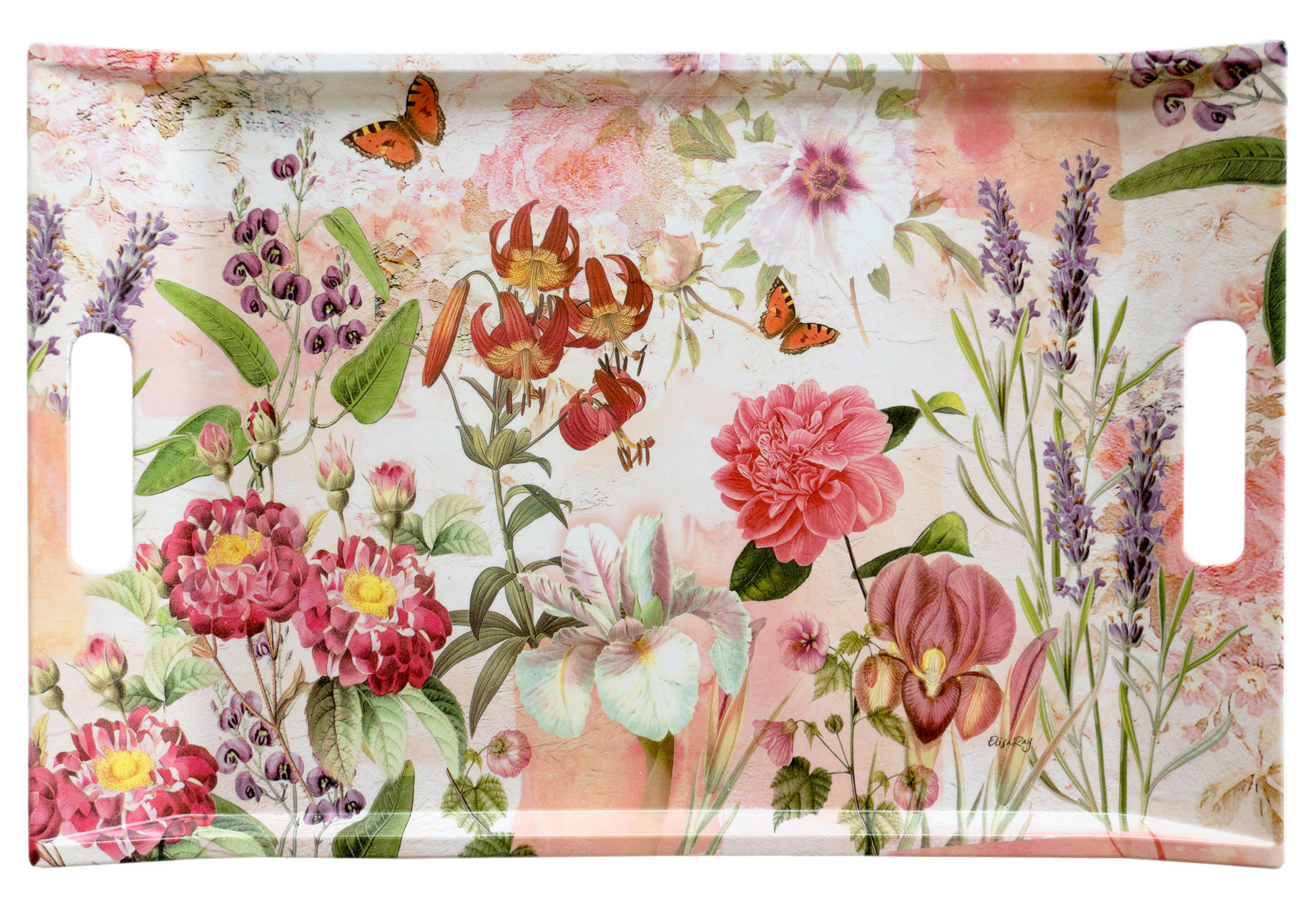 TABLETT Wildblumen, rechteckige Serviertablett mit Griff 47x31 cm - Dunkelrosa, Kunststoff (31/3/47cm) - Lashuma