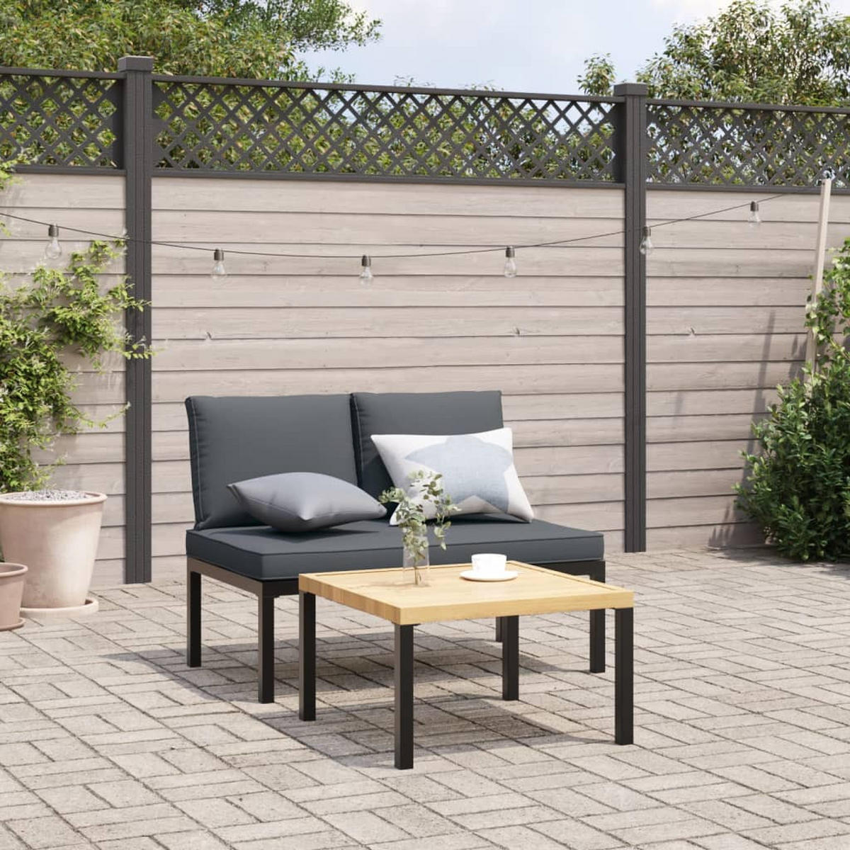 GARTENBANK mit Kissen Schwarz Aluminium - Anthrazit, Metall (110/73/73cm) - furnicato