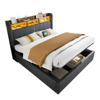 POLSTERBETT 160/200 cm in Grau mit Bettkasten, LED, USB und Type-C Leinen - Grau, Holzwerkstoff/Textil (160/200cm) - STILVORA