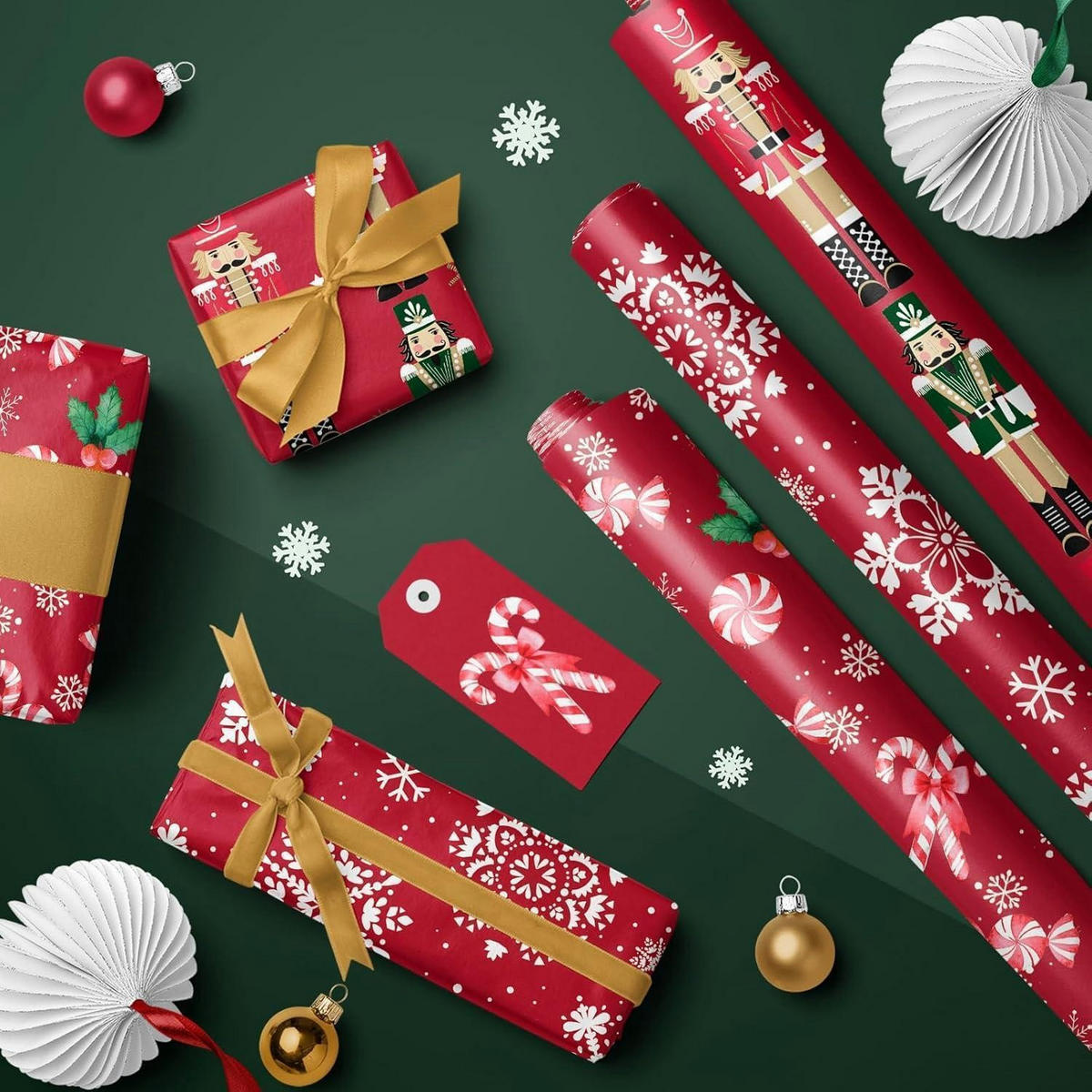 GESCHENKPAPIER 3er Set Weihnachtsmotive 43,2 cm x 3 m - Rot, Papier (4/44/10cm)