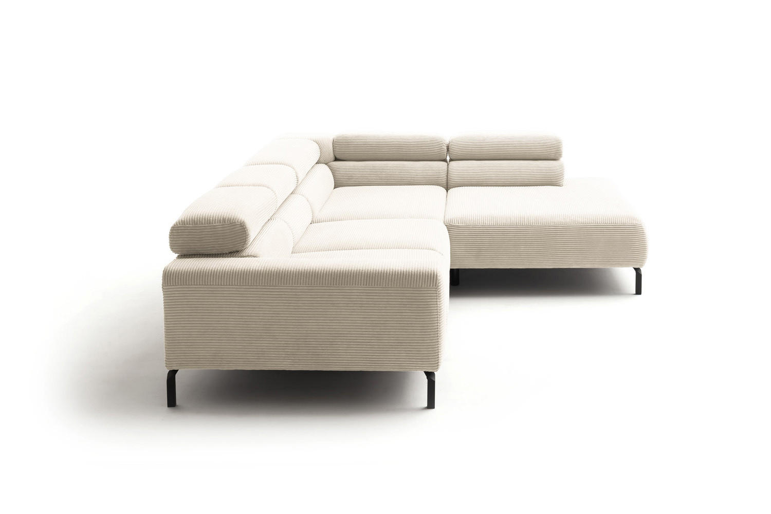 ECKSOFA DELIA Cremeweiß Cord - Creme/Schwarz, Textil/Metall (276/219cm) - KAWOLA