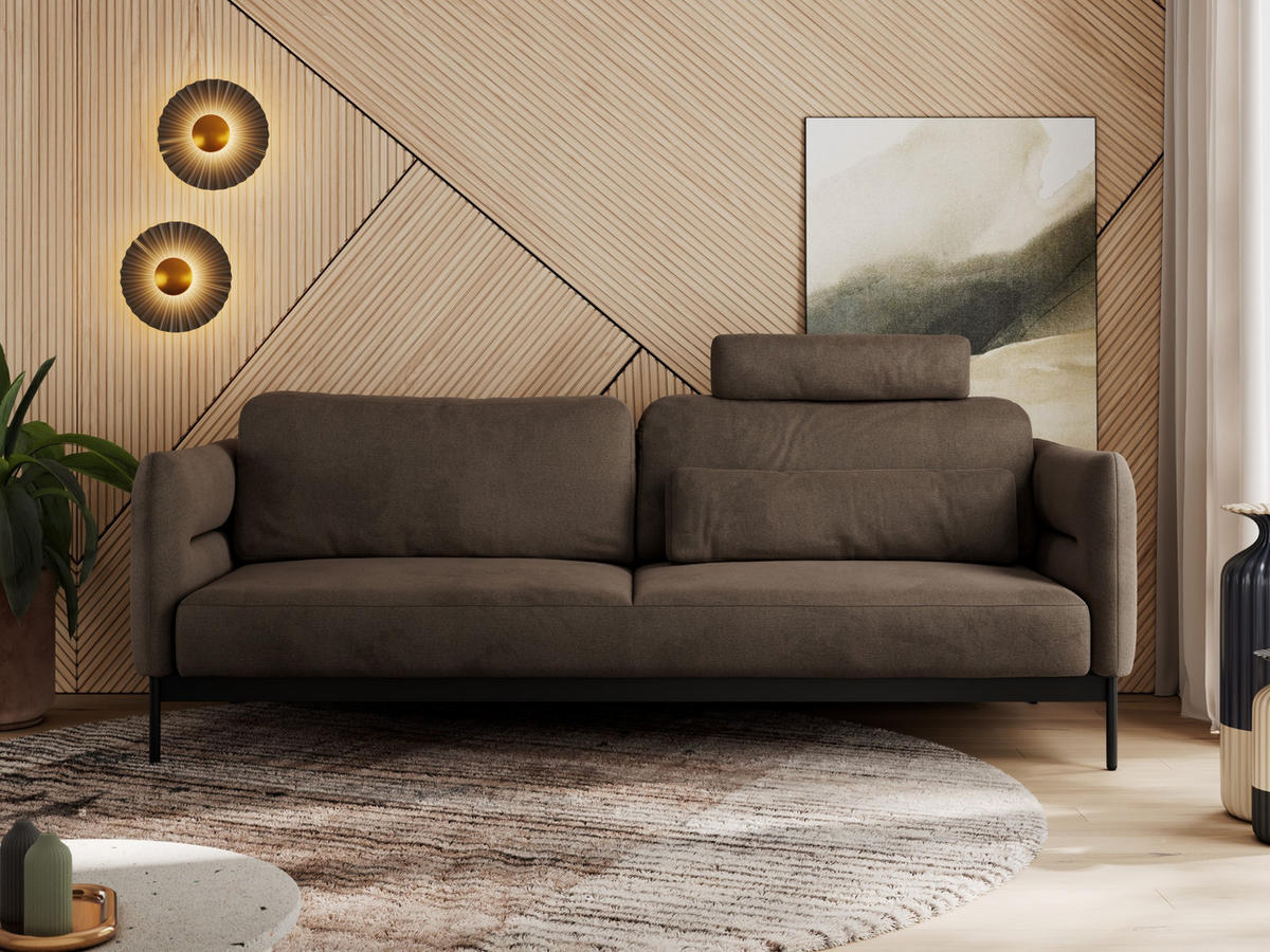 SOFA SALENTO Braun Velvet - Schwarz/Braun, Textil/Metall (221/82/101cm) - MKS