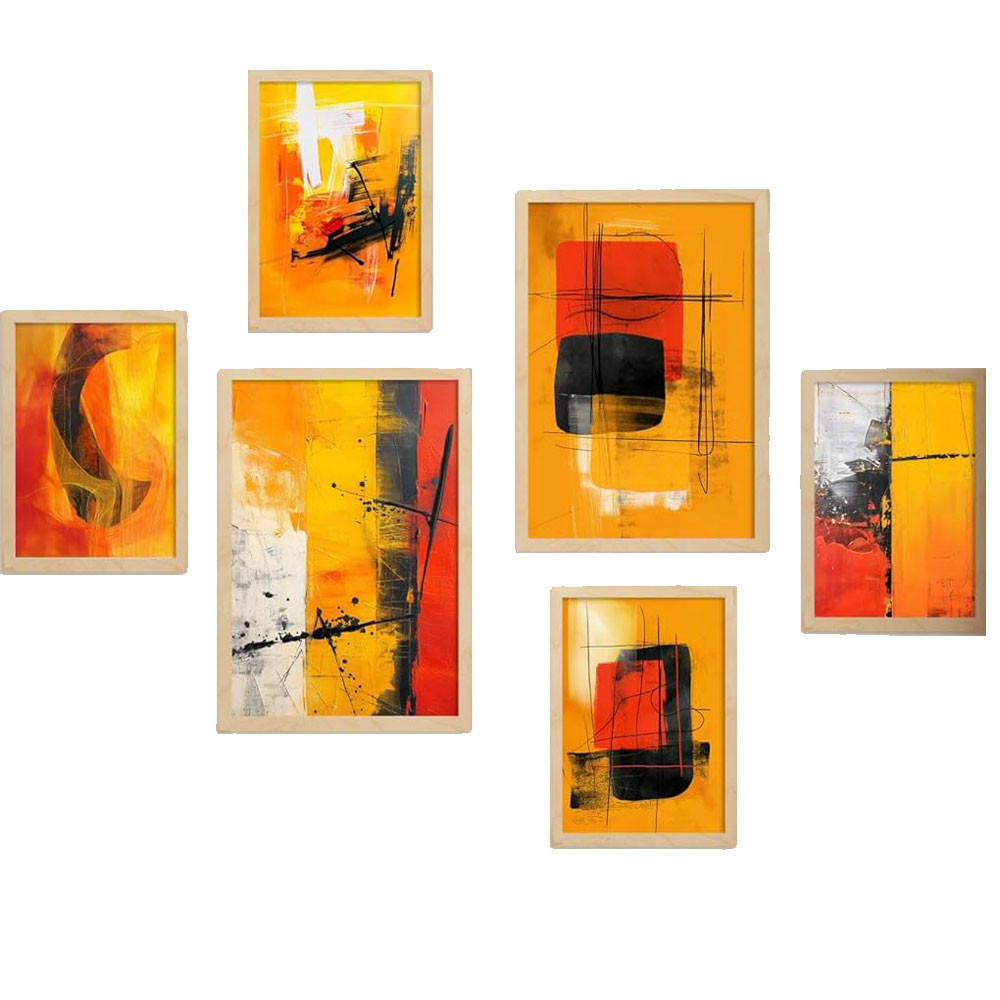 POSTER Set Mit 6 Schwarz weiße geometrische Muster A3 & A4 Rahmen Aus Hellem Holz - Beige, Papier (29/3/42cm) - Nacnic