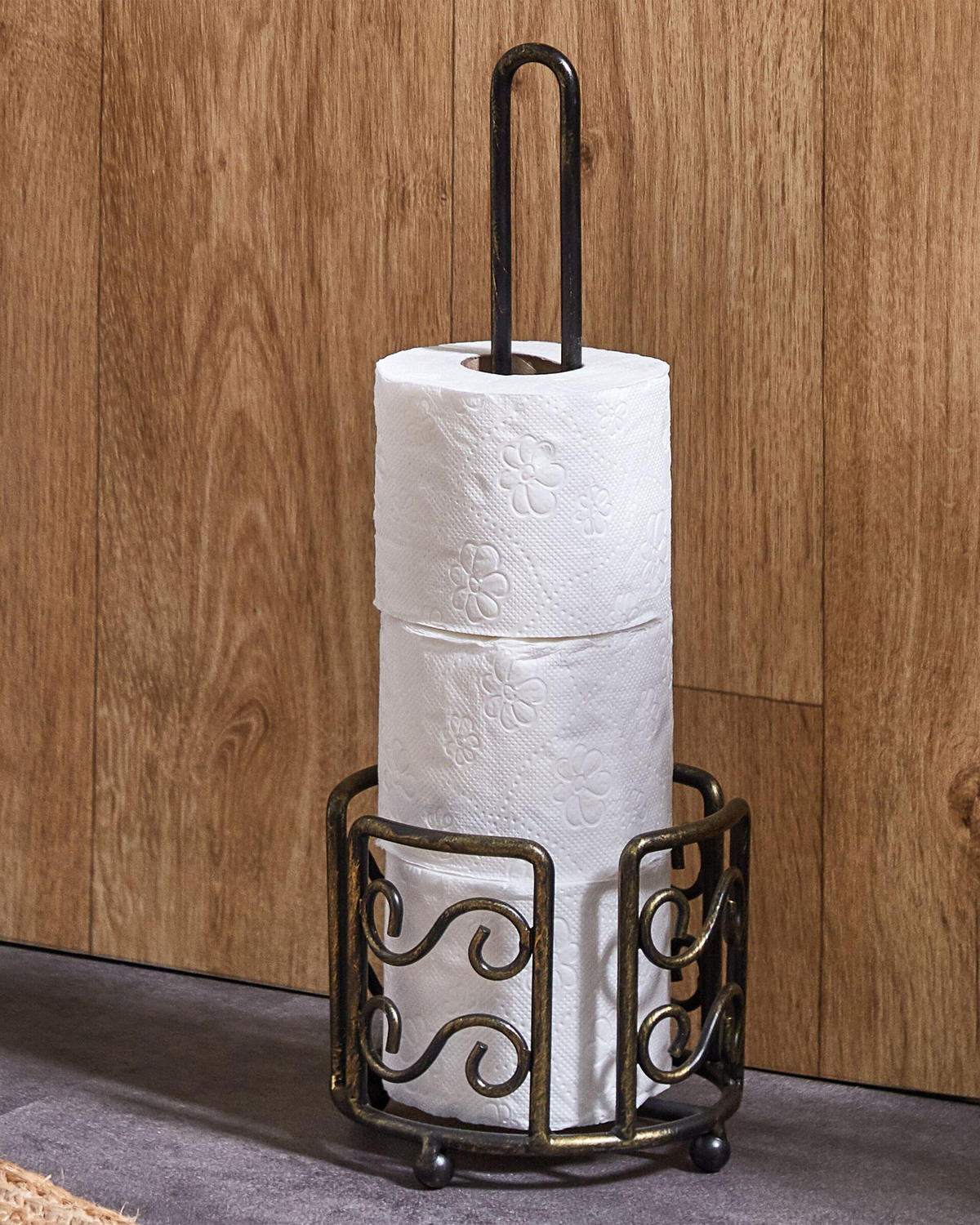 TOILETTENPAPIERSTÄNDER Metall Antik Optik schwarz Mandi - Schwarz, Metall (16/41/16cm) - Beliani