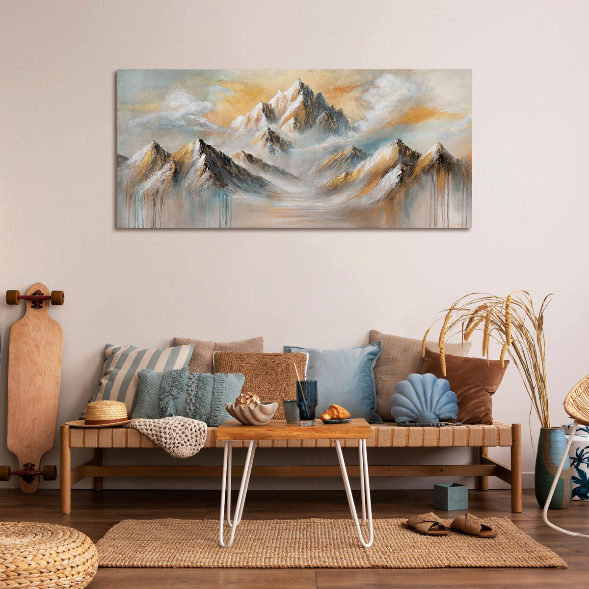 GEMÄLDE Berglicht auf Keilrahmen 115x50 cm - Multicolor, Holz (115/50cm) - YS-art gallery