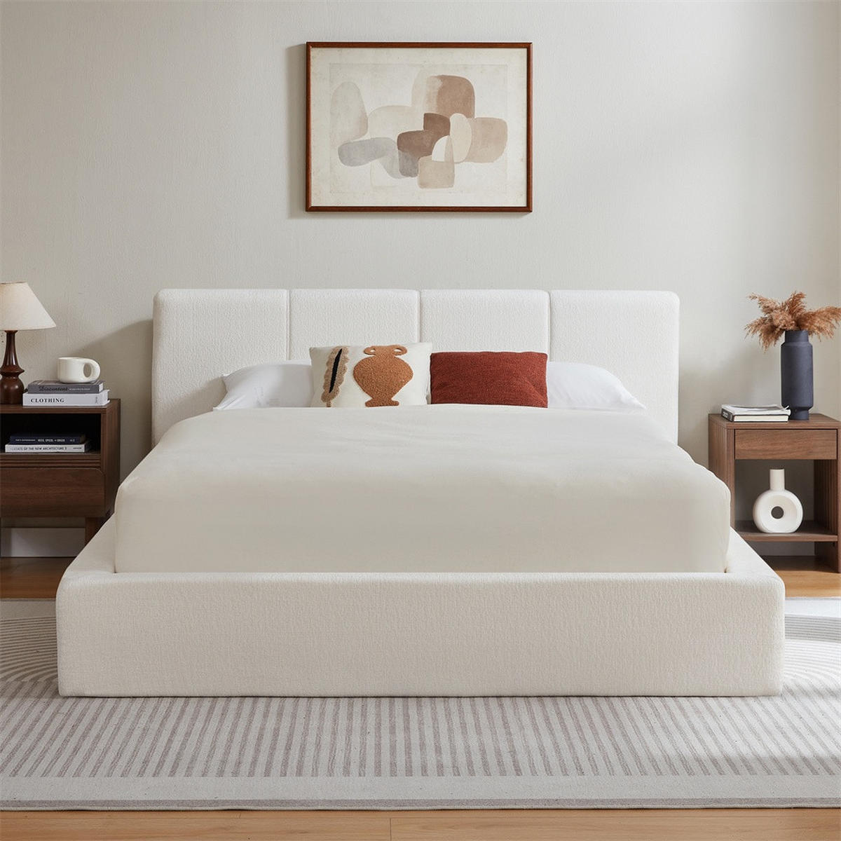 POLSTERBETT 140x200 cm mit gepolstertem Kopfteil - Lattenrost - ohne Matratze - Cremeweiß - Creme, Textil (140/200cm) - DELFA