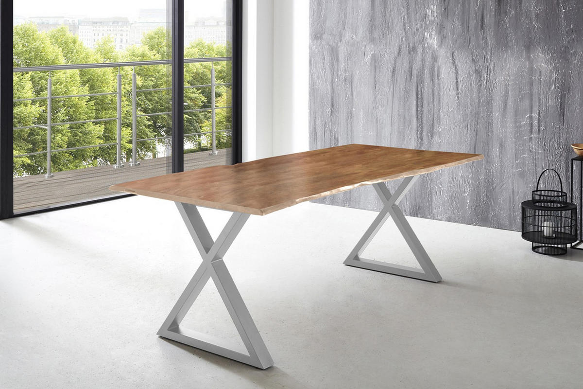 ESSTISCH LUBIN - Beige/Silberfarben, Holz/Metall (100/240/77cm) - SAM