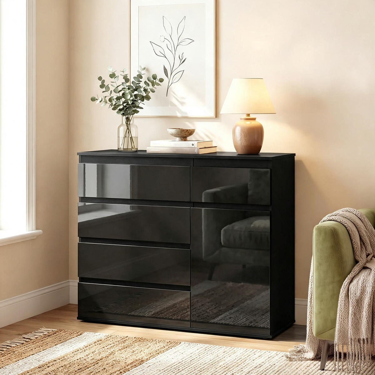 NACHTTISCH Schwarz 40.0/100.0/80.0cm - Schwarz, Holzwerkstoff (100/80/40cm)
