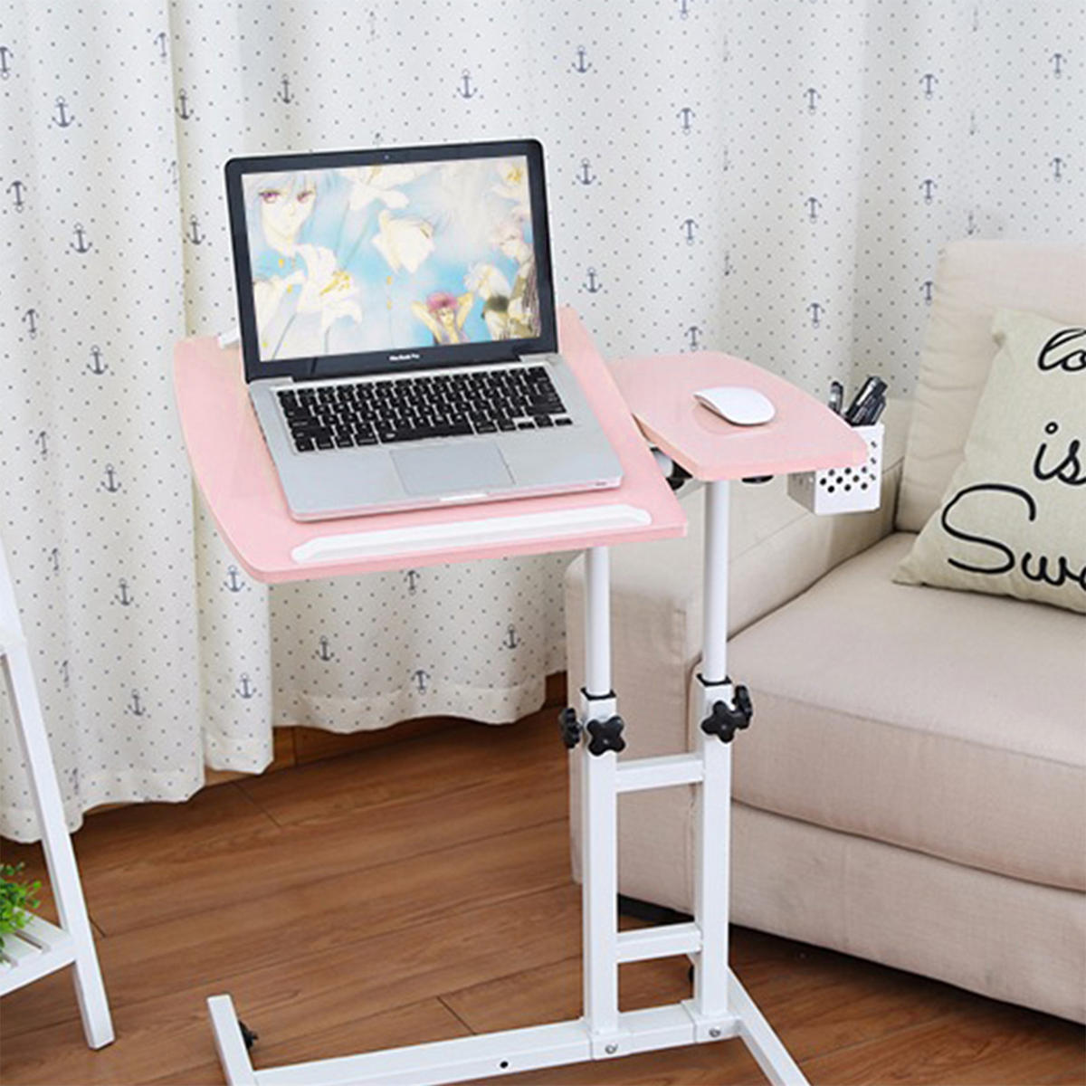 LAPTOPTISCH mit Rollen in Rosa Höhen- und Winkelverstellbarer mobiler - Pink, Metall (40/44/89cm) - Livingandhome