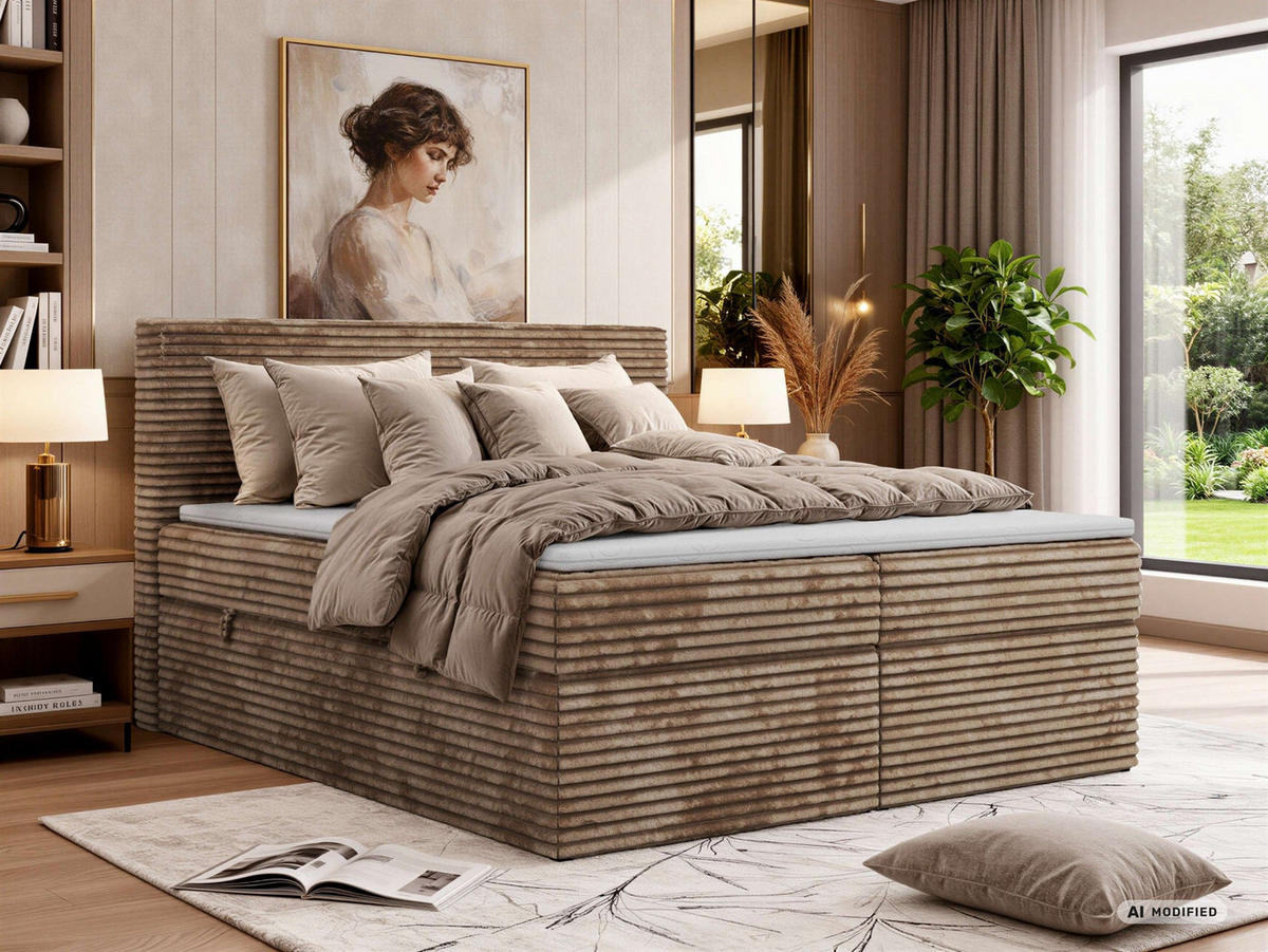 KONTINENTÁLNÍ POSTEL TILION 140/200 - Hnědá Manšestr - Topper T25 - H4 - černá/hnědá, textil/plast (140/200cm) - MKS