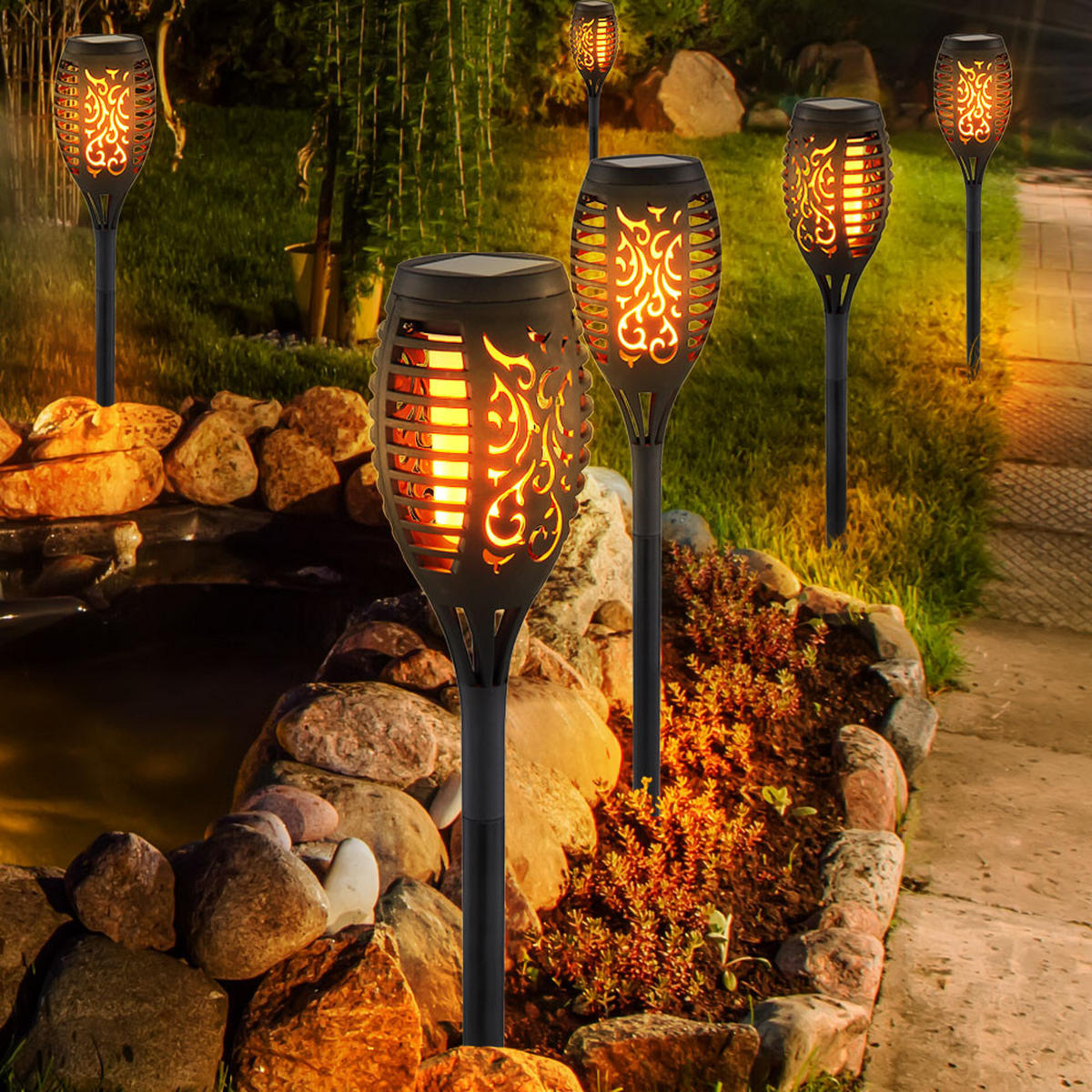 LED AUSSENLEUCHTE Solar Steckleuchte Schwarz 6er Set - Schwarz, Kunststoff (7.5/7.5/49.5cm) - Globo Lighting