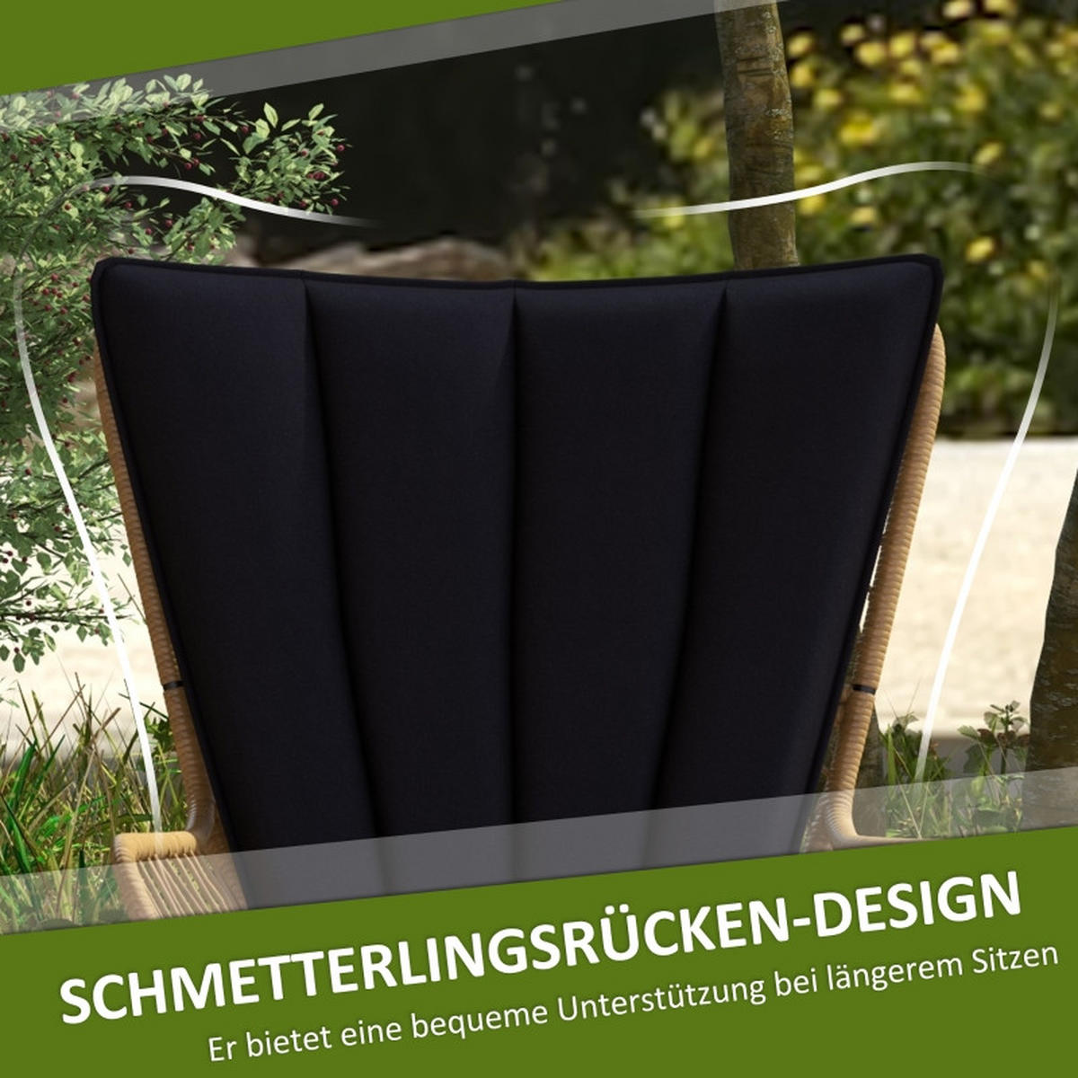 RATTAN GARTENMÖBEL SET 3-tlg. mit 2 Stühlen & Beistelltisch Hartglasplatte - Schwarz, Metall - ComfortXL