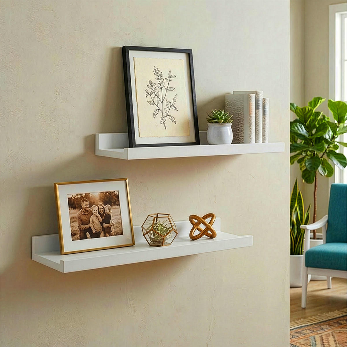 STENNÁ polica - biela, drevo (60/5/15cm) - Relaxdays