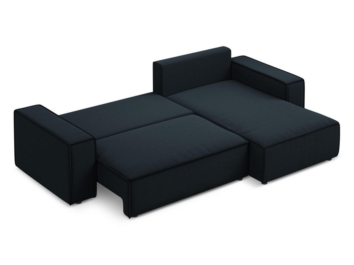 ECKSOFA mit Schlaffunktion Samt Stoff Blau - Blau/Schwarz, Kunststoff/Textil (290/185cm) - Makamii