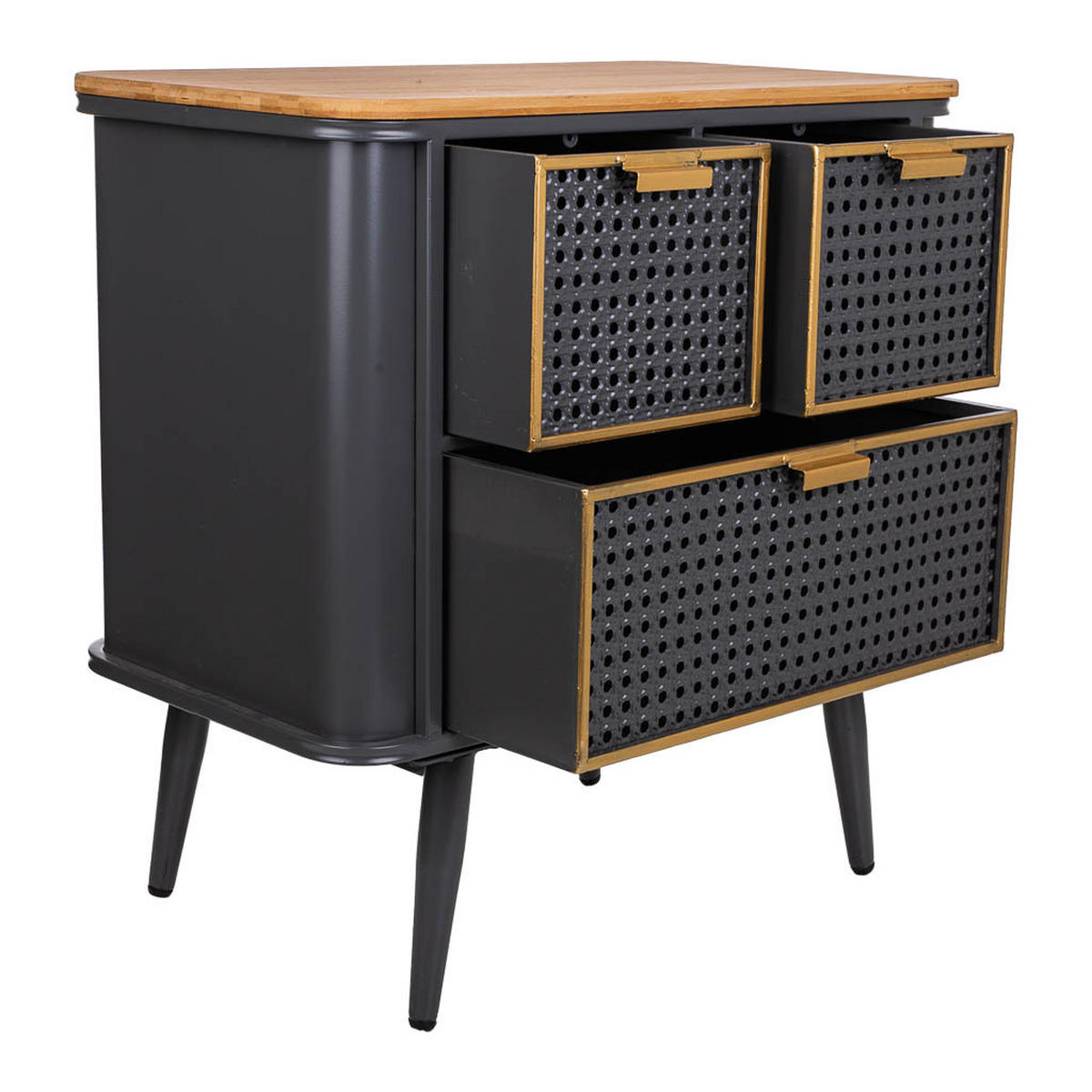 NACHTTISCH aus Metall und Holz, schwarz, 58x33x60cm - Multicolor, Metall (58/60/33cm) - Wanderlust