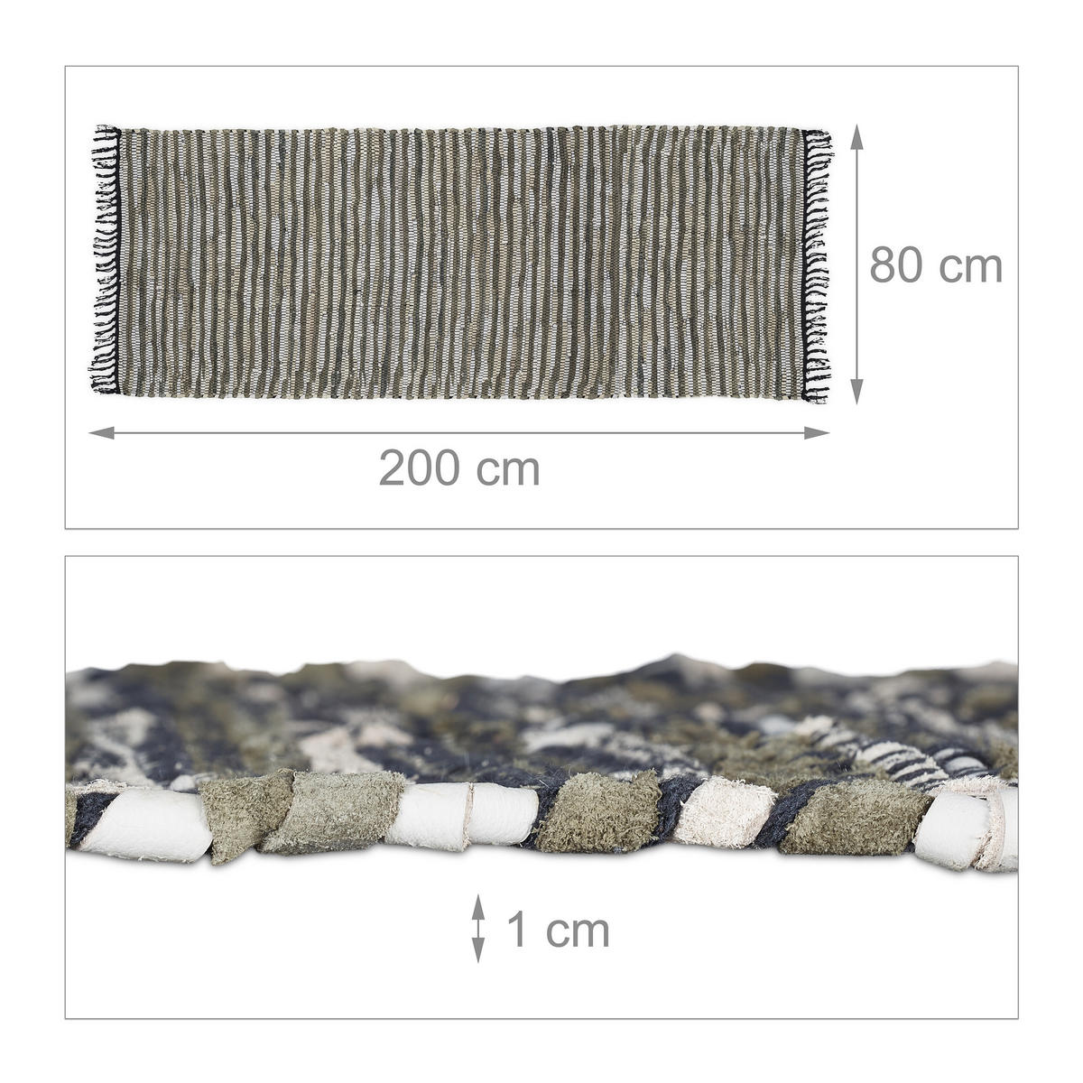 FLICKENTEPPICH - Grau, Leder/Textil (200/80cm) - Relaxdays