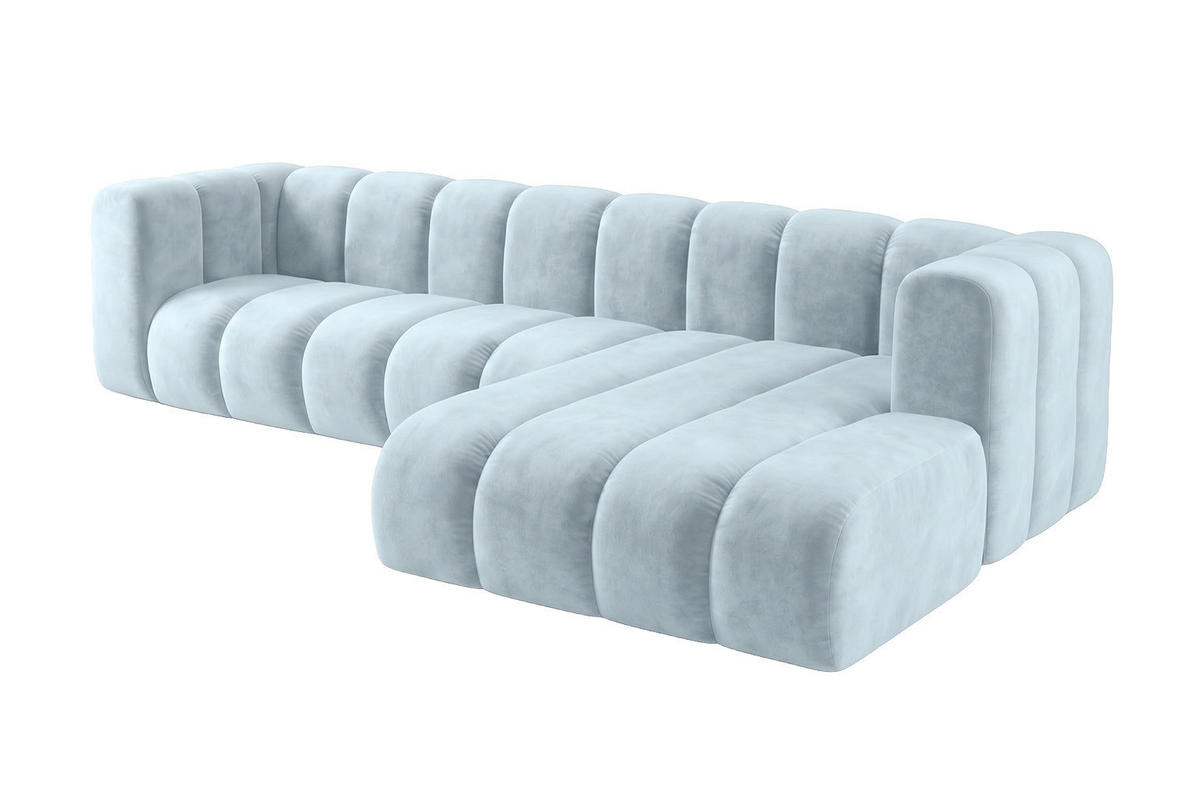 ECKSOFA Modulares In L-Form, Velvet-Stoff Riviera, Babyblau, Rechts, GRAND 287 cm - Hellblau, Holz (287/179cm) - Kaiser Möbel