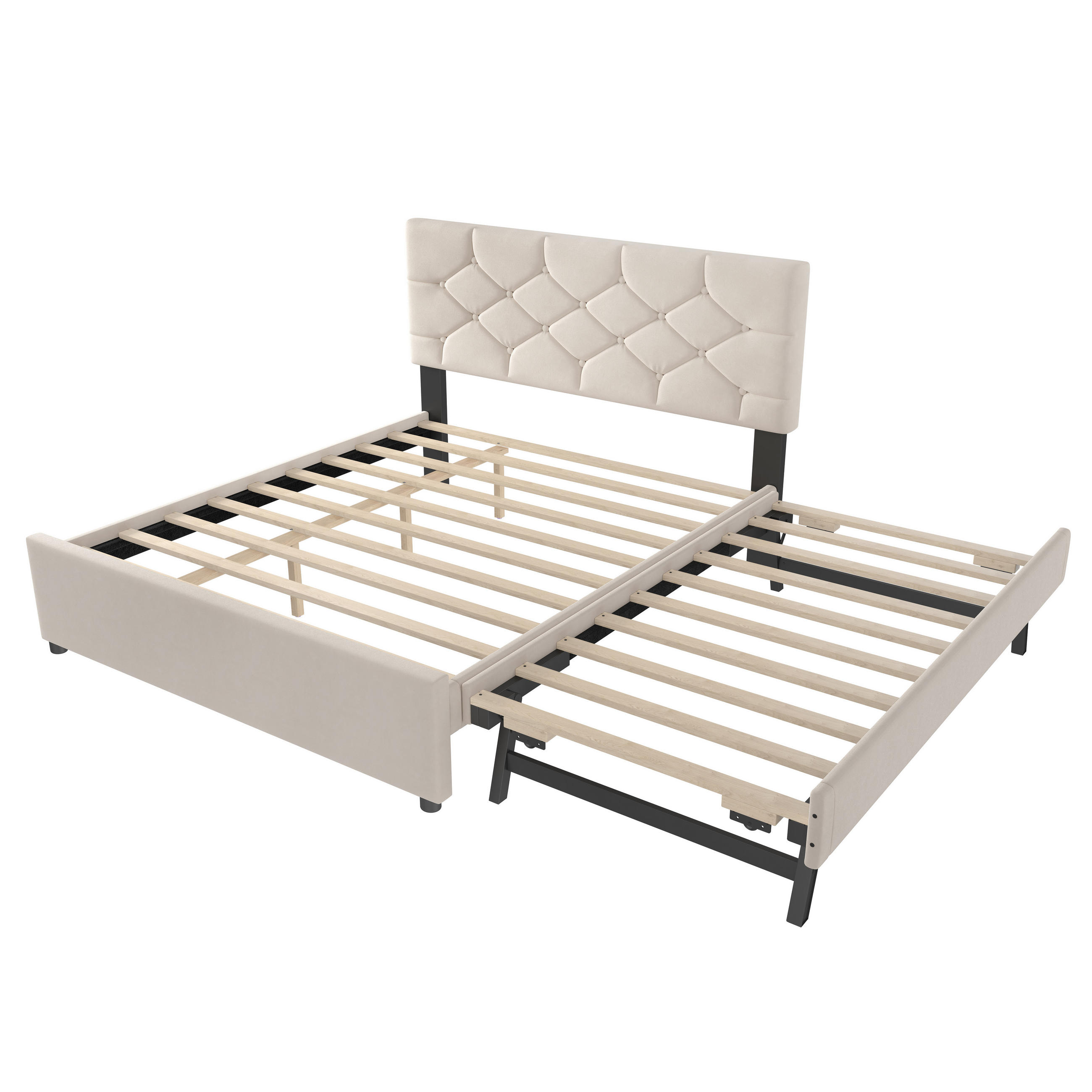 POLSTERBETT 140/200 cm DE-04947, mit Rollbett in Beige - Beige, Holzwerkstoff (140/200cm) - ComfortXL