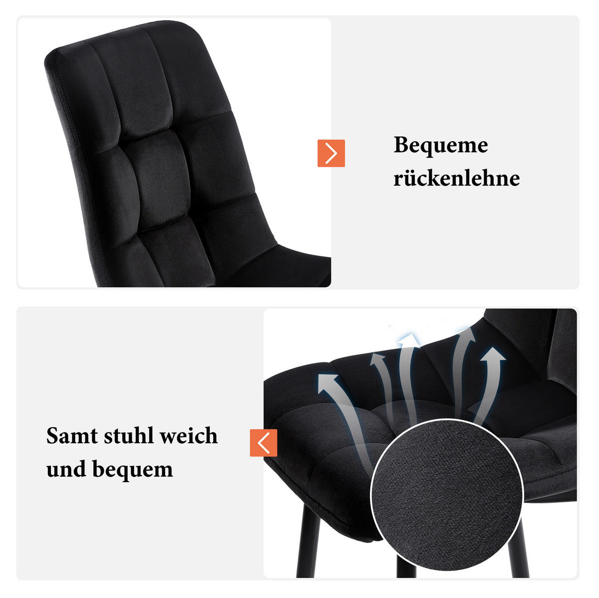 ESSZIMMERSTUHL 4er-Set Samt Schwarz mit Metallgestell - Schwarz, Metall (44/86/46cm) - Meubliv