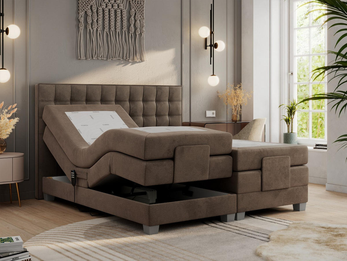 BOXBETT ELEKTRO 180/200 Braun Velvet - H3 - Braun, Holz/Textil (180/200cm) - MKS