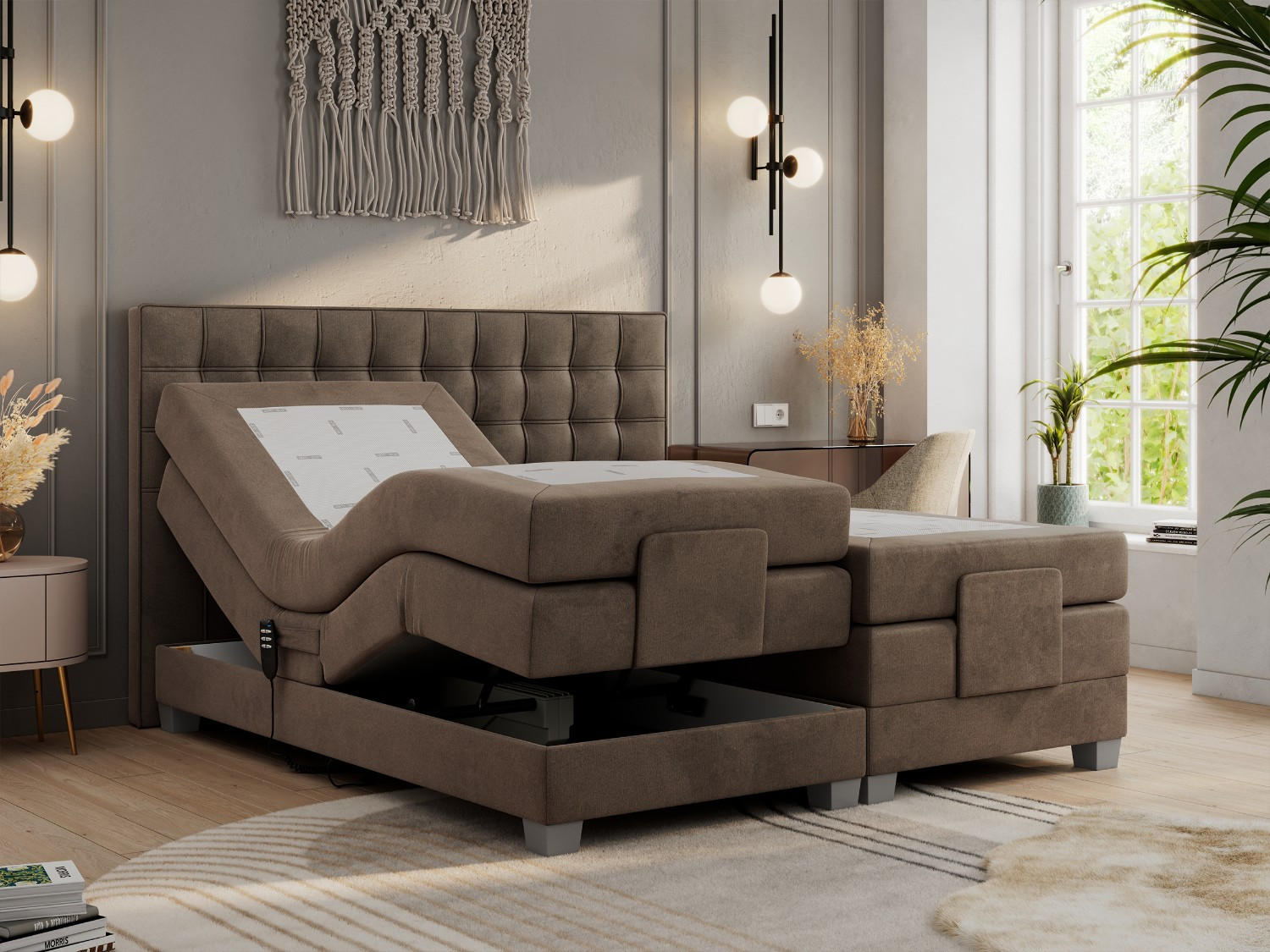 Thumbnail - MKS Boxbett, Braun, Textil, 2-Sitzer, H3, 7-Zonen, Rechteckig, 180x200 cm, Schlafzimmer, Betten, Boxspringbetten
