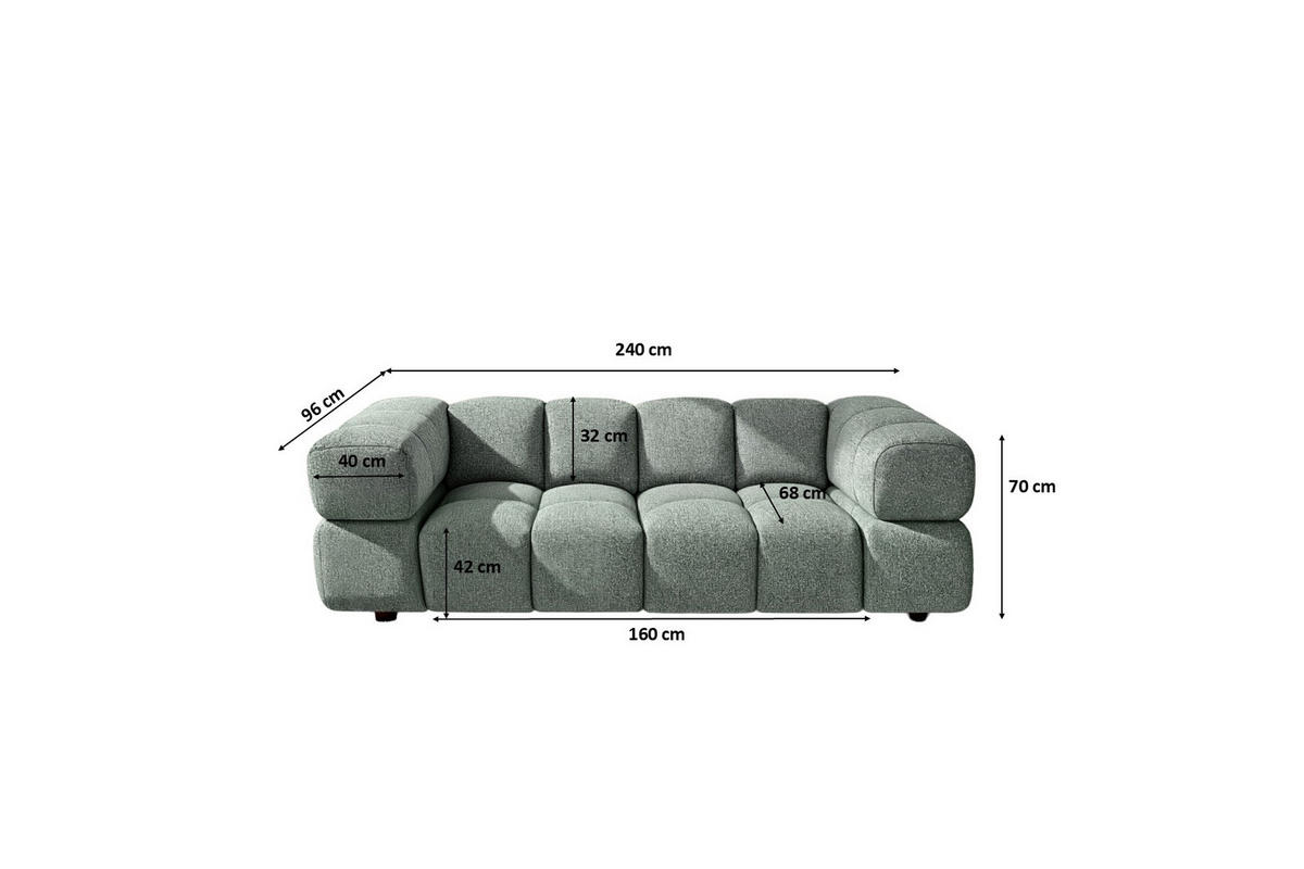 SOFA 3-Sitzer, Couch, Chenille Stoff Puente, Mintz, Averro - Mintgrün, Holz (240/70/96cm) - Kaiser Möbel