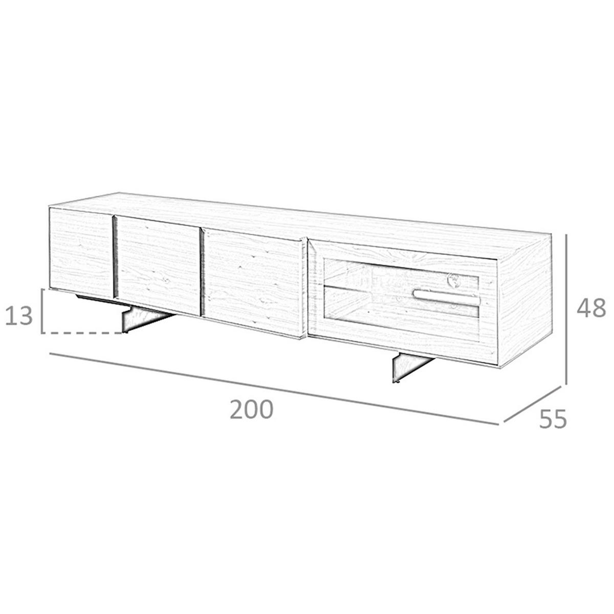 TV-ELEMENT TV-Schrank aus Nussbaum und schwarzem Stahl mit Innenbeleuchtung 200/55/48 cm - Walnussfarben/Schwarz, Holz (200/48/55cm) - ANGEL CERDA