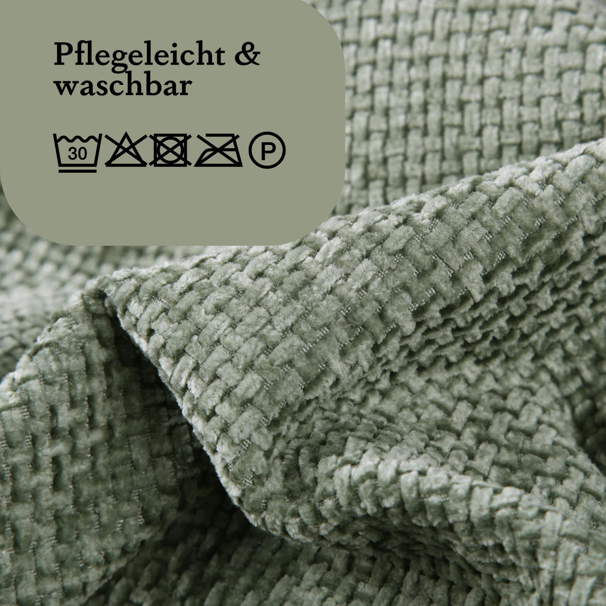 KISSENHÜLLE Chenille Cross 60 cm x 60 cm in Salbei - Salbeigrün, Textil (60/60cm) - Bestlivings